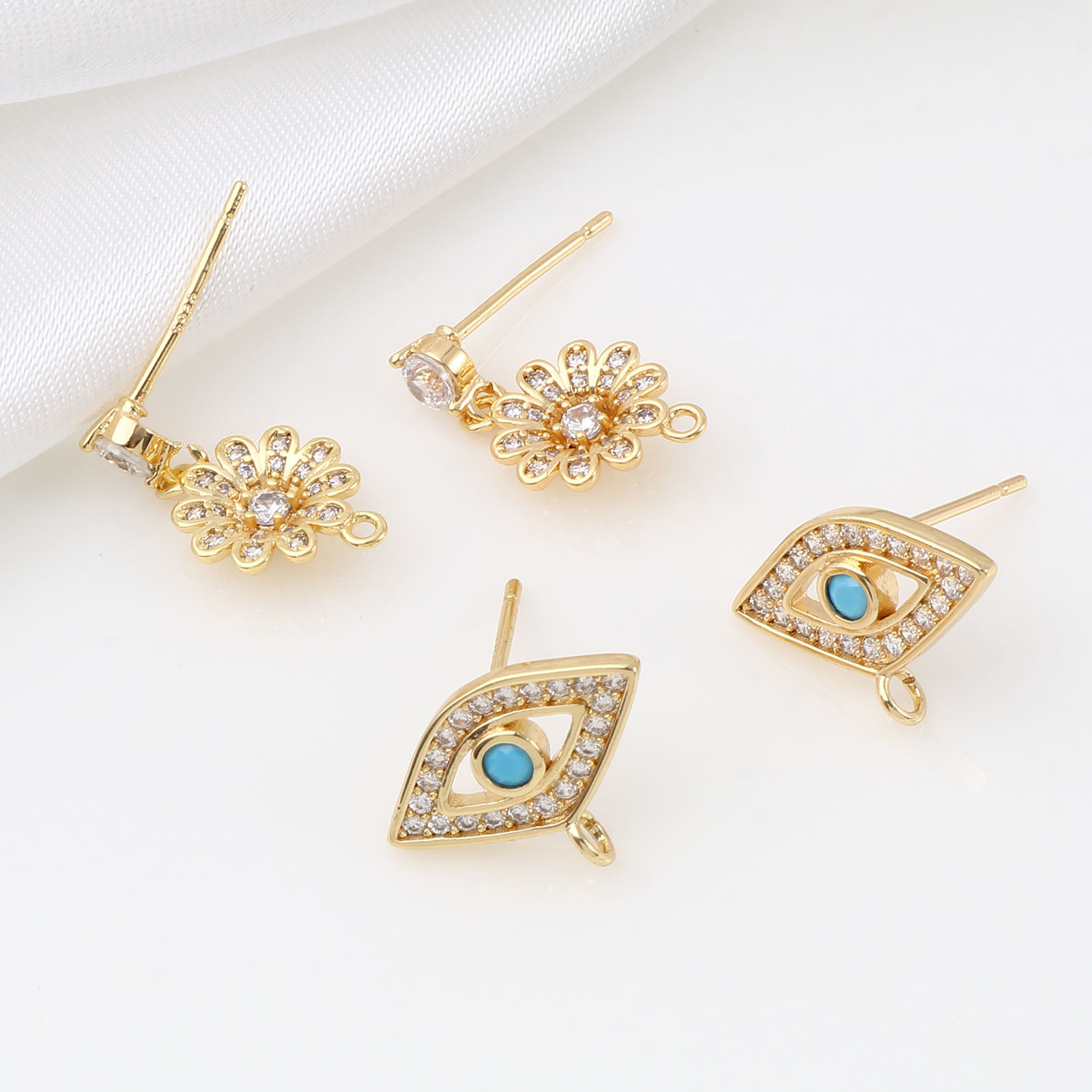 Picture of Brass Ear Post Stud Earrings 18K Real Gold Plated Post/ Wire Size: 0.7mm, 2 PCs