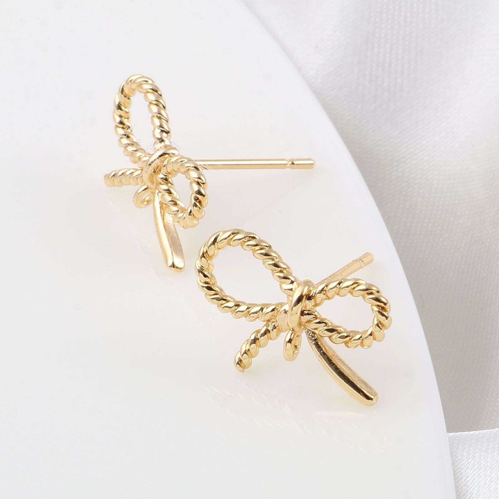 Picture of Brass Ear Post Stud Earrings 18K Real Gold Plated Post/ Wire Size: 0.7mm, 2 PCs
