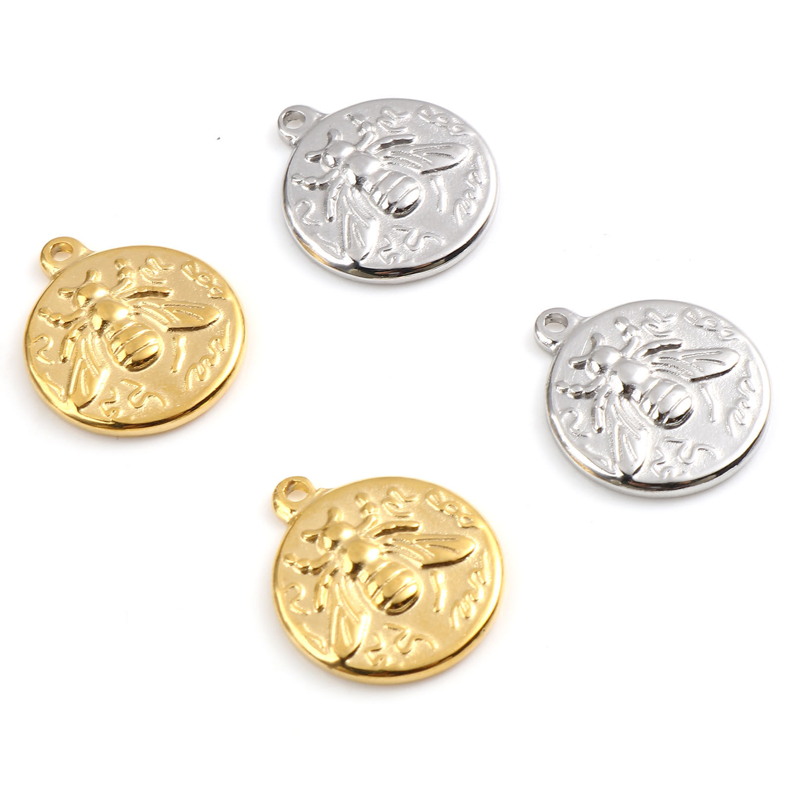 ステンレス鋼 昆虫 チャーム 円形 多色 蜂 18mm x 15mm、 1 個 の画像
