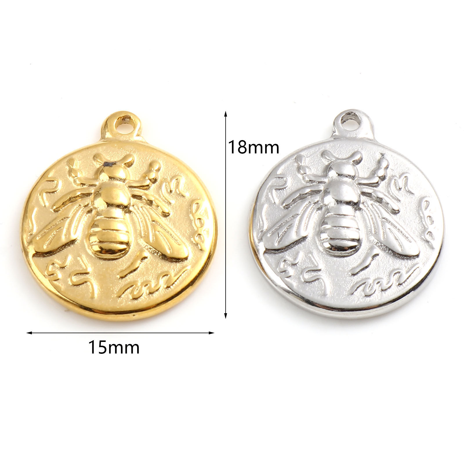 ステンレス鋼 昆虫 チャーム 円形 多色 蜂 18mm x 15mm、 1 個 の画像
