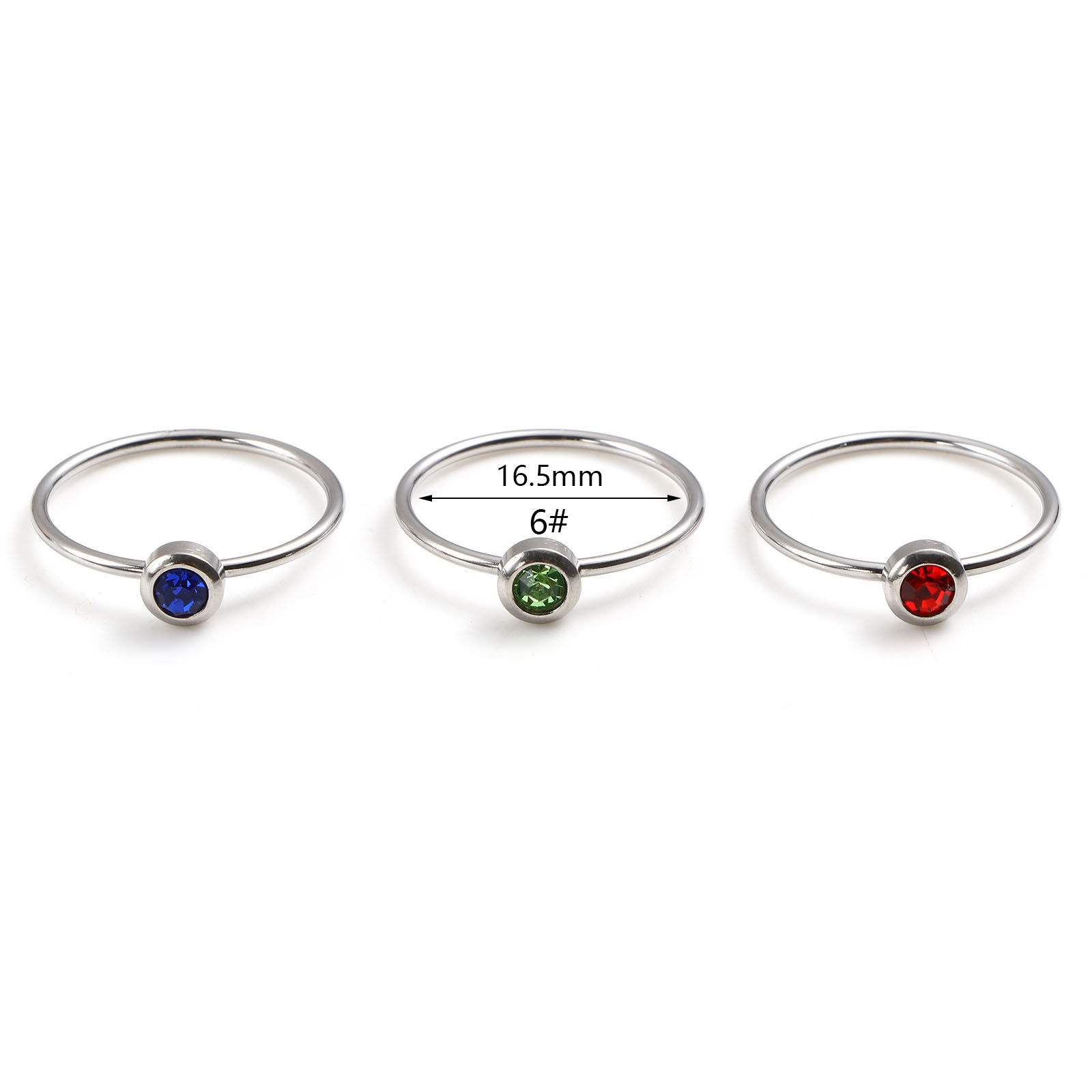 Picture of Stainless Steel Birthstone Unadjustable Rings Silver Tone Circle Ring Multicolor Rhinestone 16.5mm(US Size 6), 1 Piece