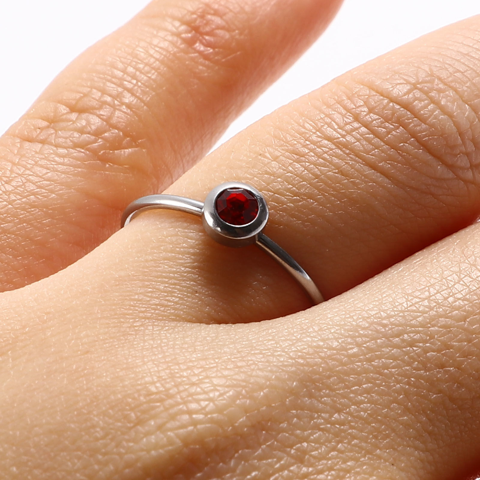 Picture of Stainless Steel Birthstone Unadjustable Rings Silver Tone Circle Ring Multicolor Rhinestone 16.5mm(US Size 6), 1 Piece