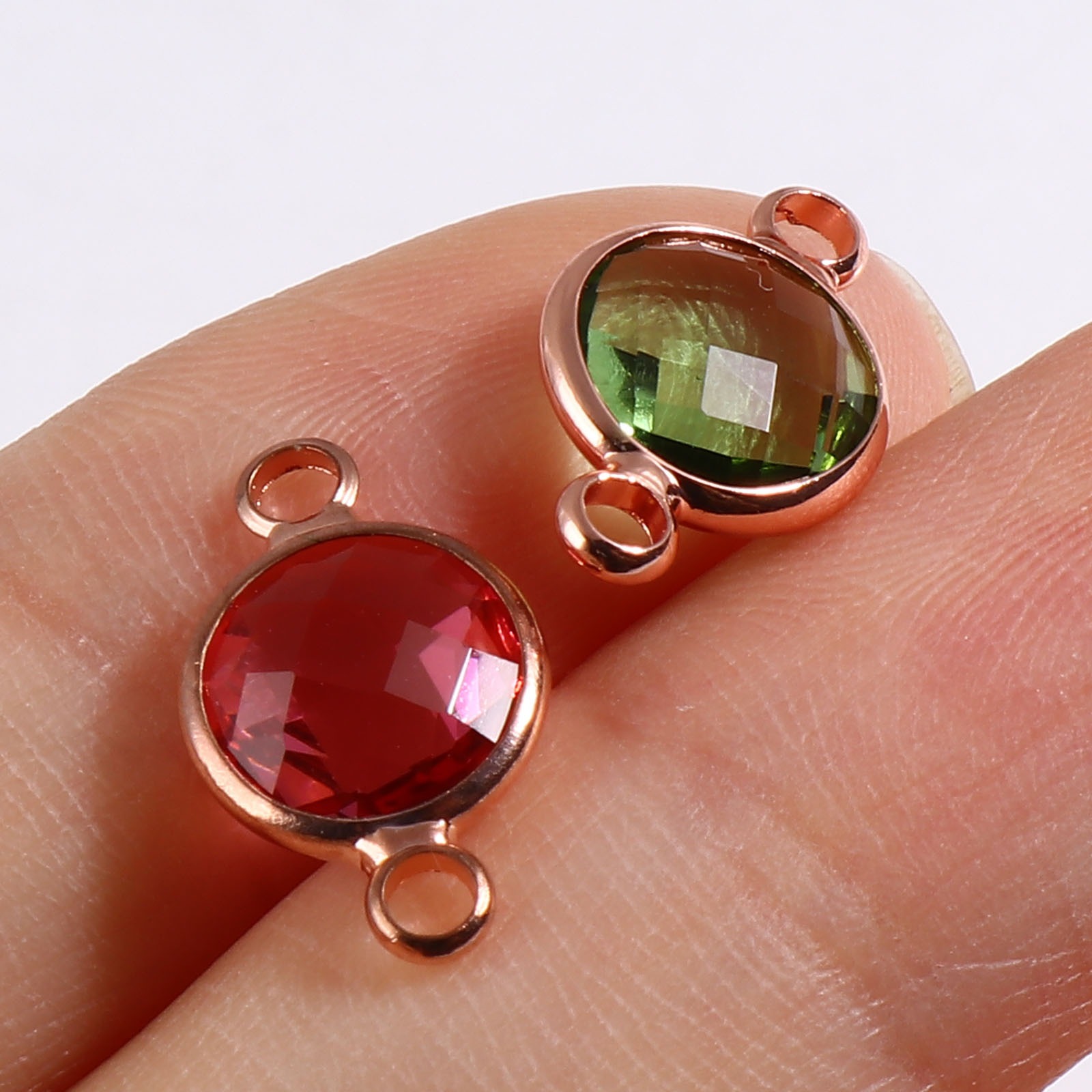 Picture of Brass & Glass Birthstone Connectors Rose Gold Multicolor Round Faceted 15mm x 9mm, 5 PCs