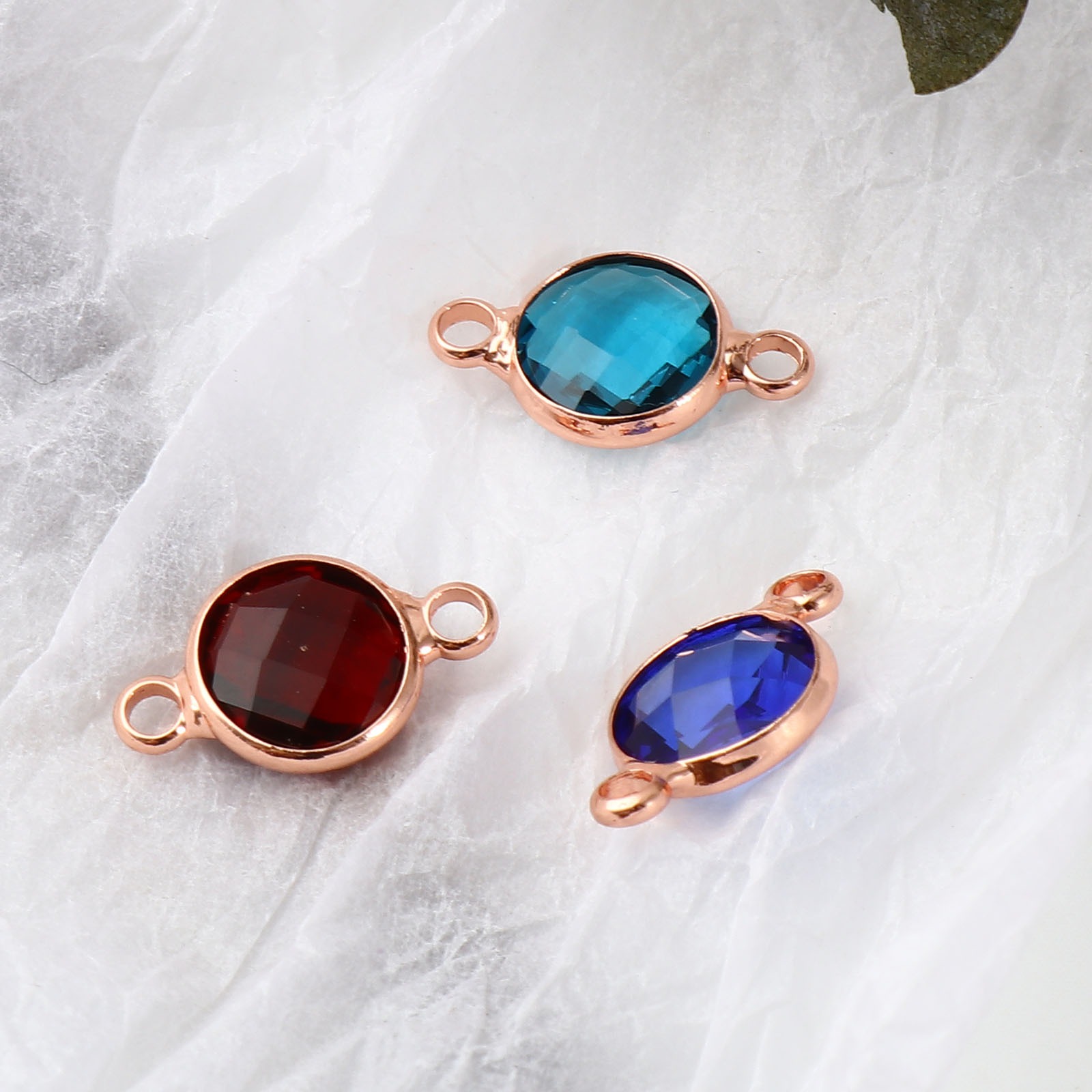 Picture of Brass & Glass Birthstone Connectors Rose Gold Multicolor Round Faceted 15mm x 9mm, 5 PCs