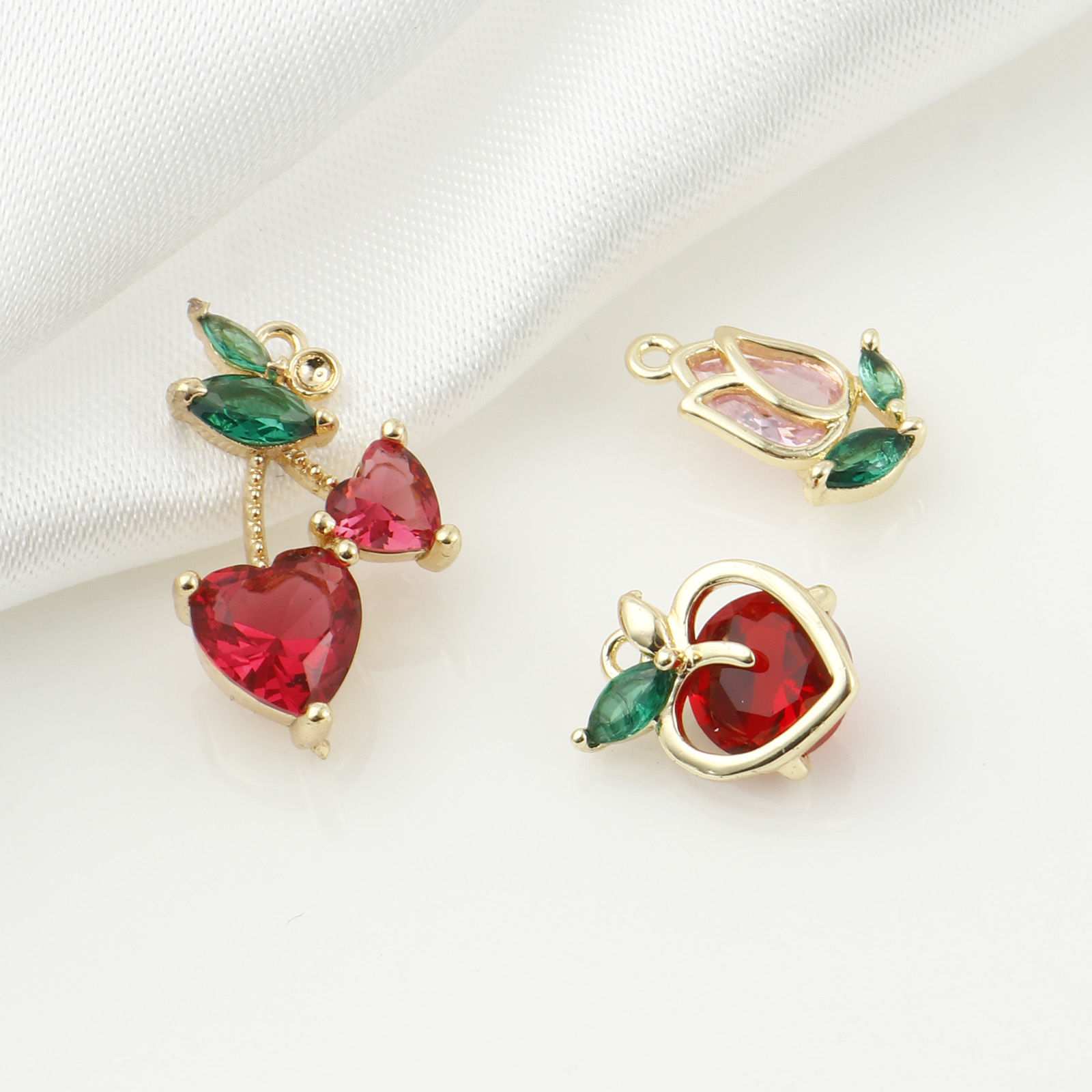 Picture of Brass Charms Flower Real Gold Plated Fruit Multicolour Cubic Zirconia