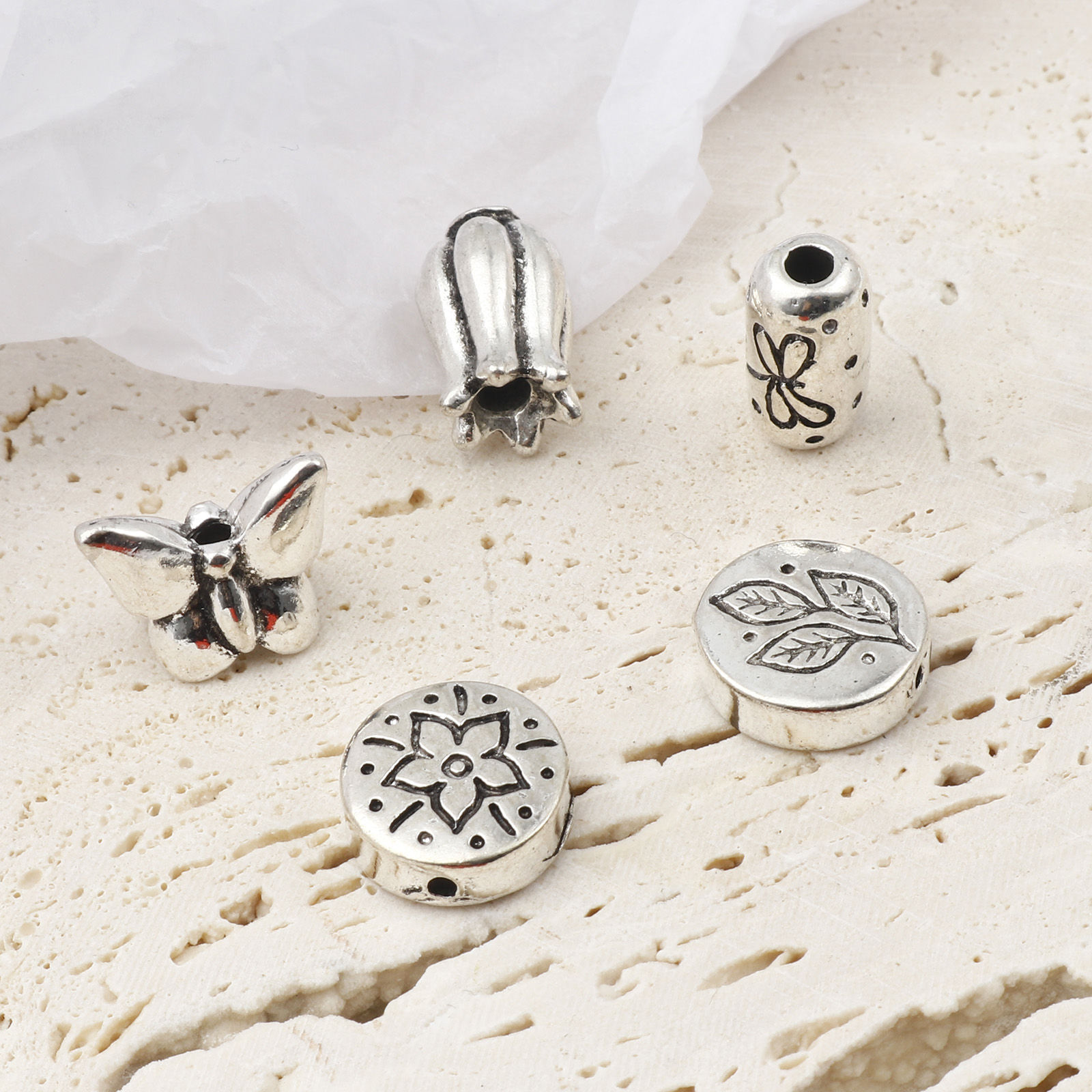 Picture of Zinc Based Alloy Spacer Beads Butterfly Animal Antique Silver Color Flower