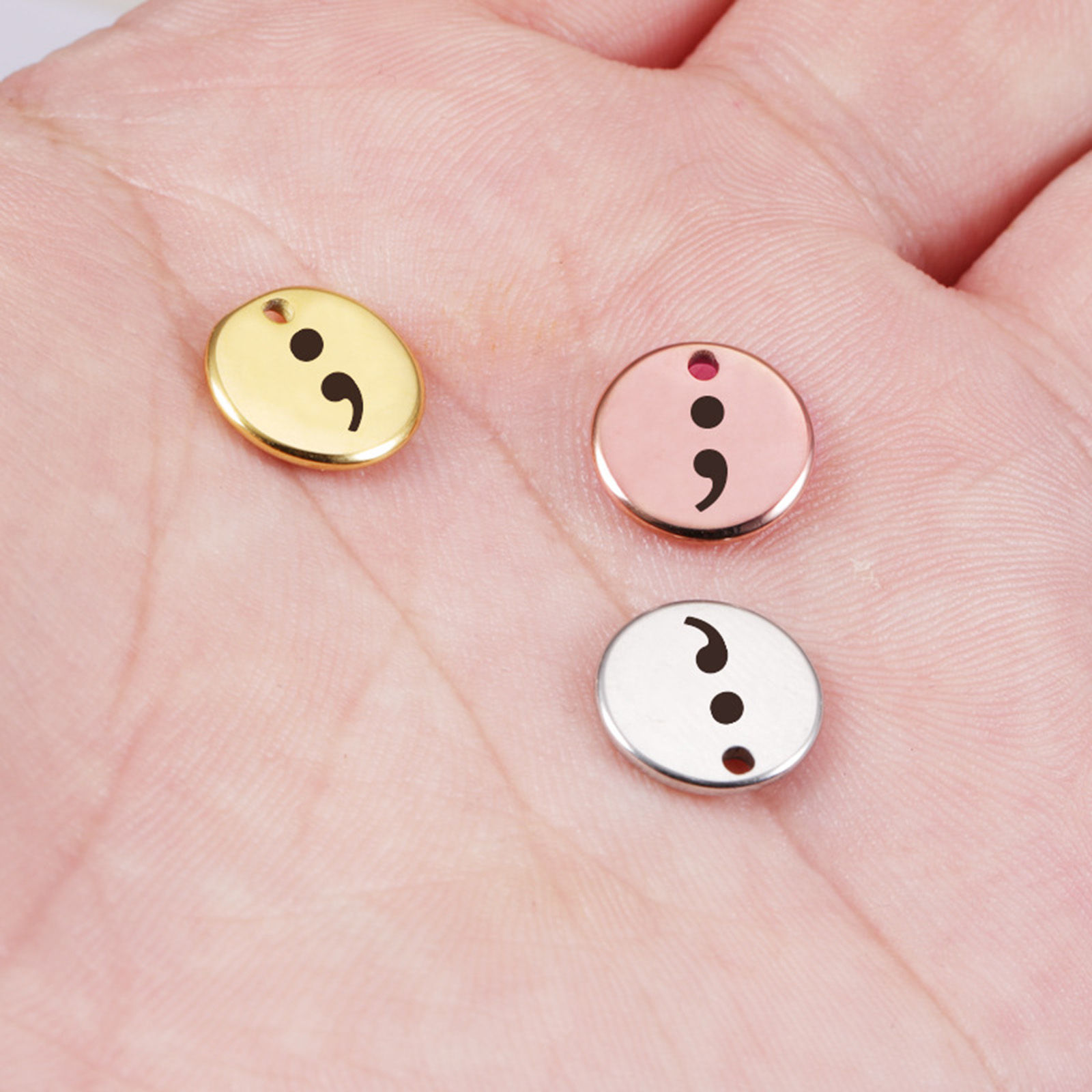 Picture of 304 Stainless Steel Charms Multicolor Round Disc Semicolon