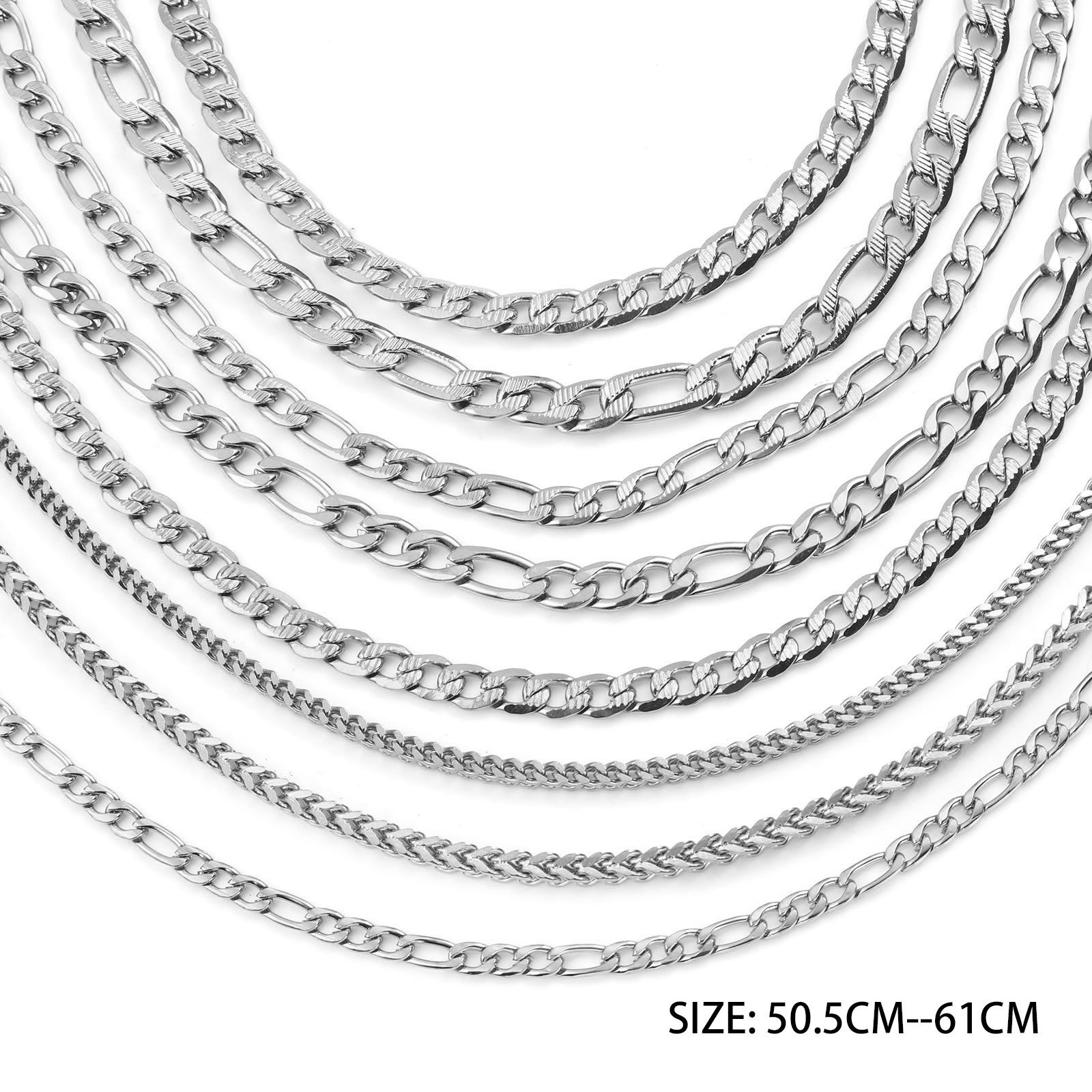 Immagine di Acciaio Inossidabile Catena di licopodio Collana Tono Argento 50.5cm Lunghezza, 1 Pz