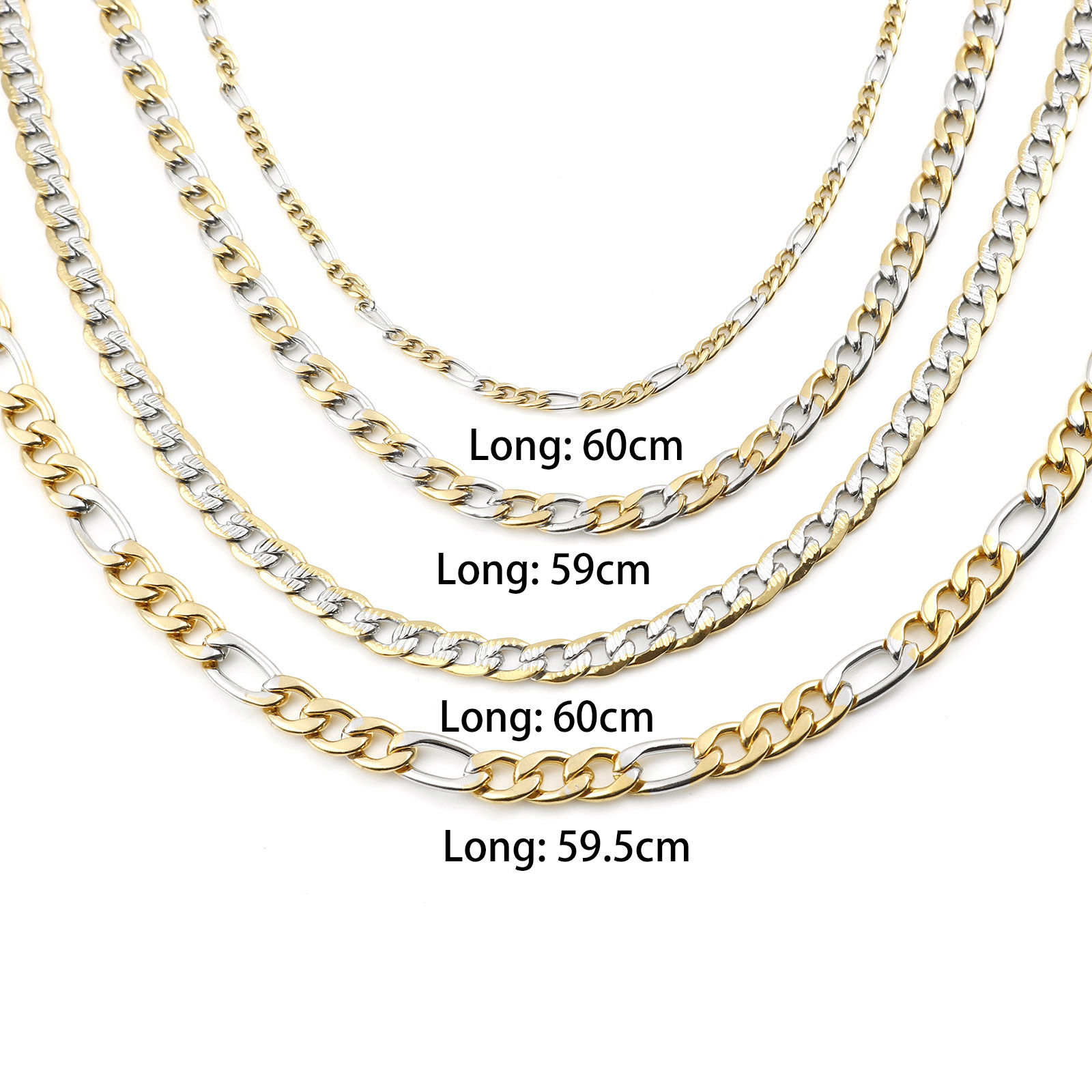 Picture of Stainless Steel Cuban Link 3:1 Figaro Chain Necklace Gold Plated & Silver Tone