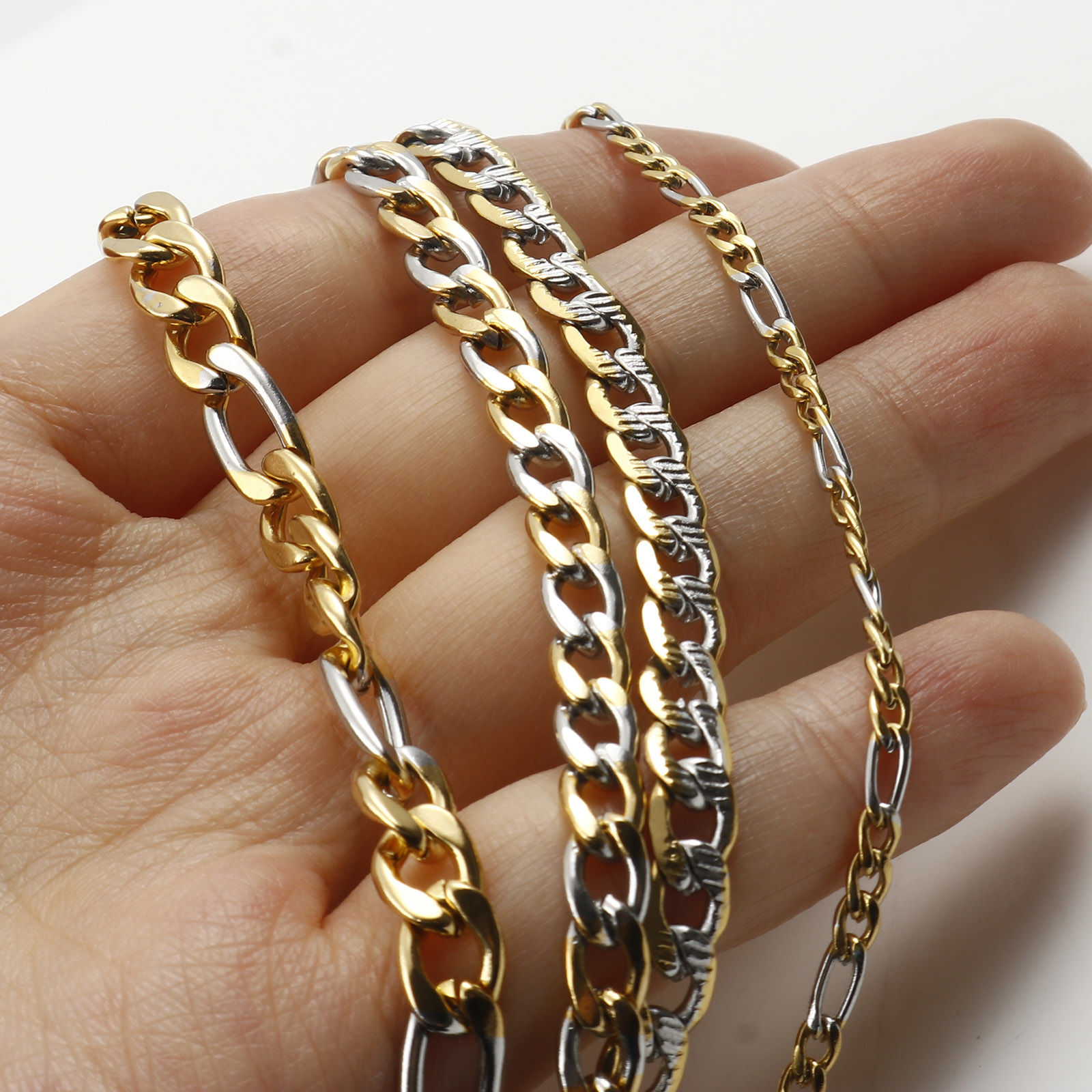 Picture of Stainless Steel Cuban Link 3:1 Figaro Chain Necklace Gold Plated & Silver Tone