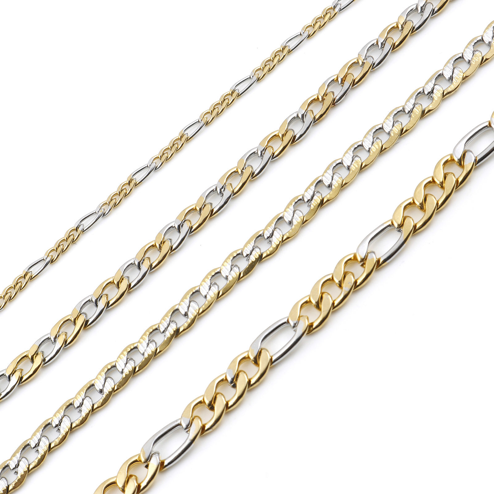 Picture of Stainless Steel Cuban Link 3:1 Figaro Chain Necklace Gold Plated & Silver Tone