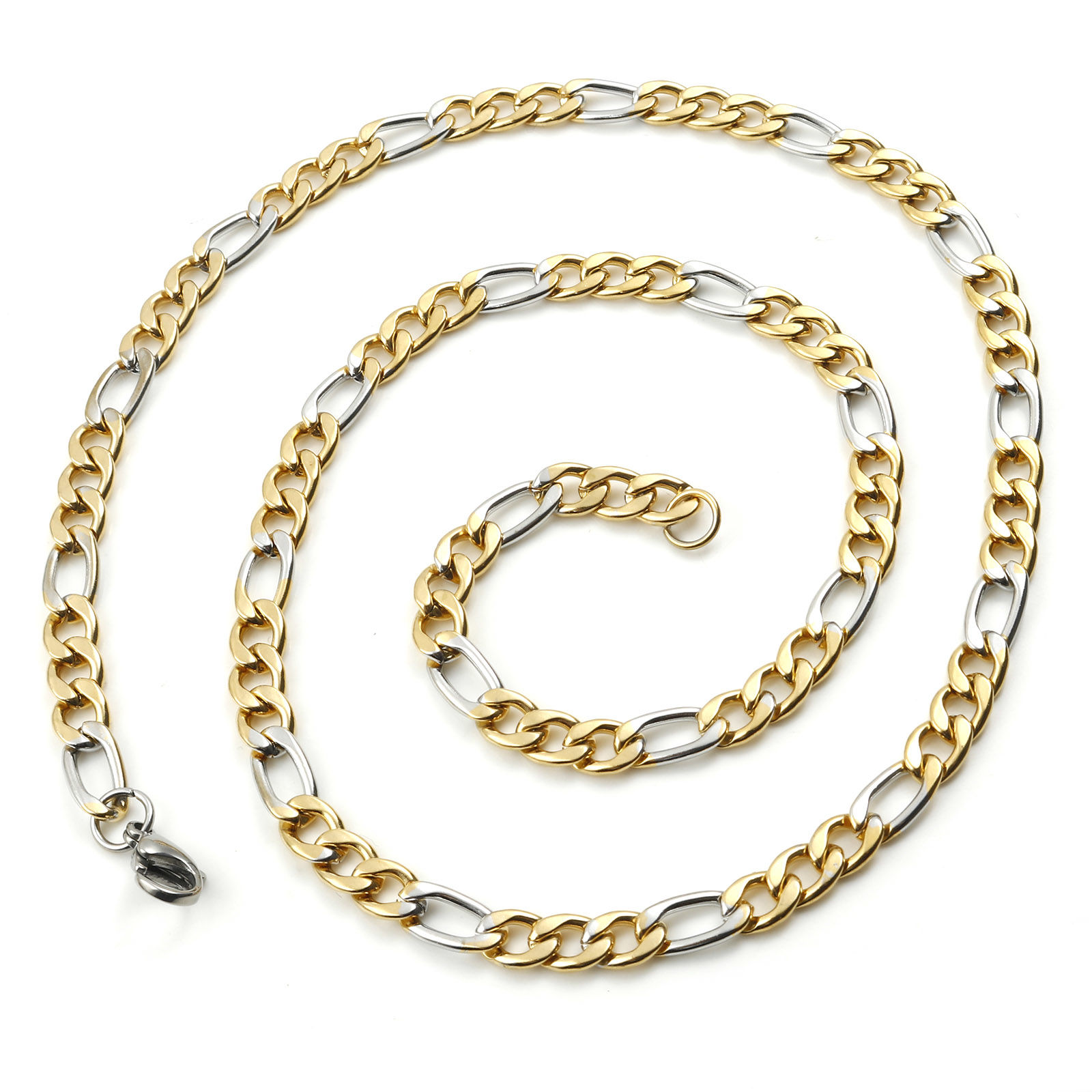 Picture of Stainless Steel Cuban Link 3:1 Figaro Chain Necklace Gold Plated & Silver Tone