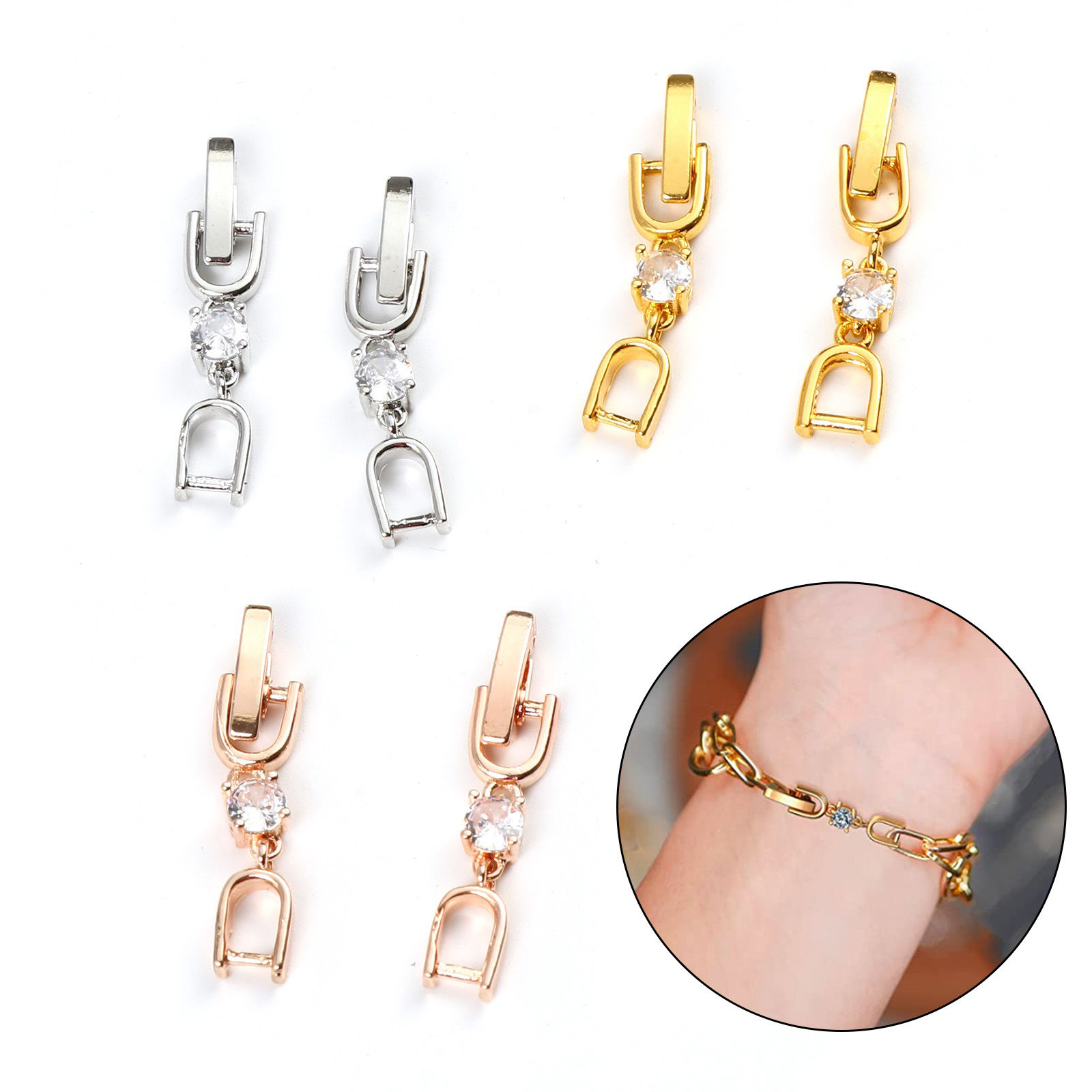 Bild von Messing Falten über Extender Clasps für DIY-Armband Halskette Schmuck machen Bunt Transparent Strassstein 2 Stück