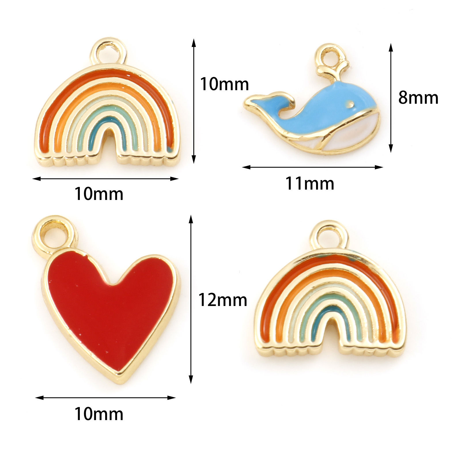 Image de Breloques en Laiton Arc-en-ciel Plaqué Or Véritable Multicolore Cœur Émail 2 Pcs