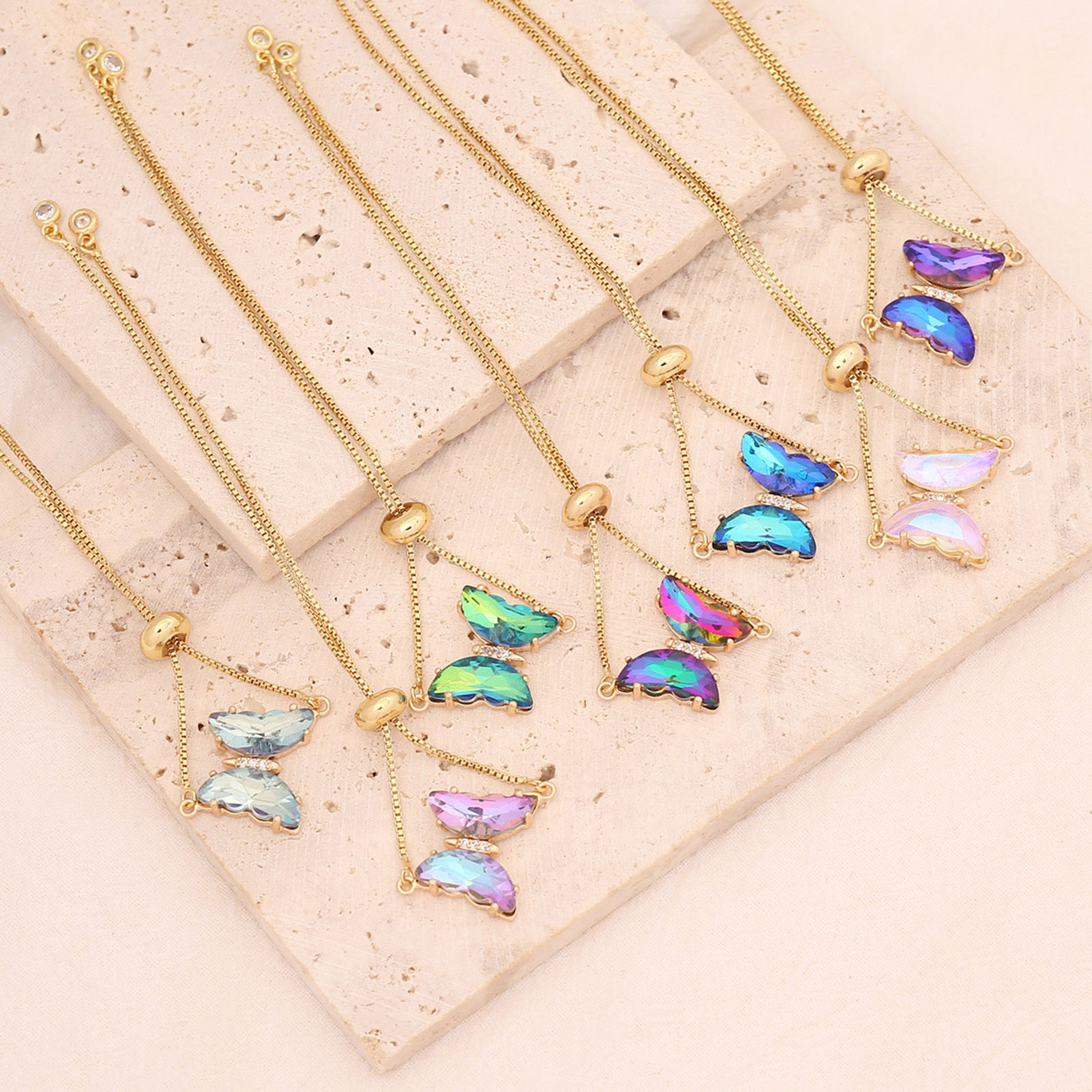 Picture of Brass Insect Adjustable Slider/ Slide Bolo Bracelets Gold Plated Butterfly Animal Multicolour Cubic Zirconia