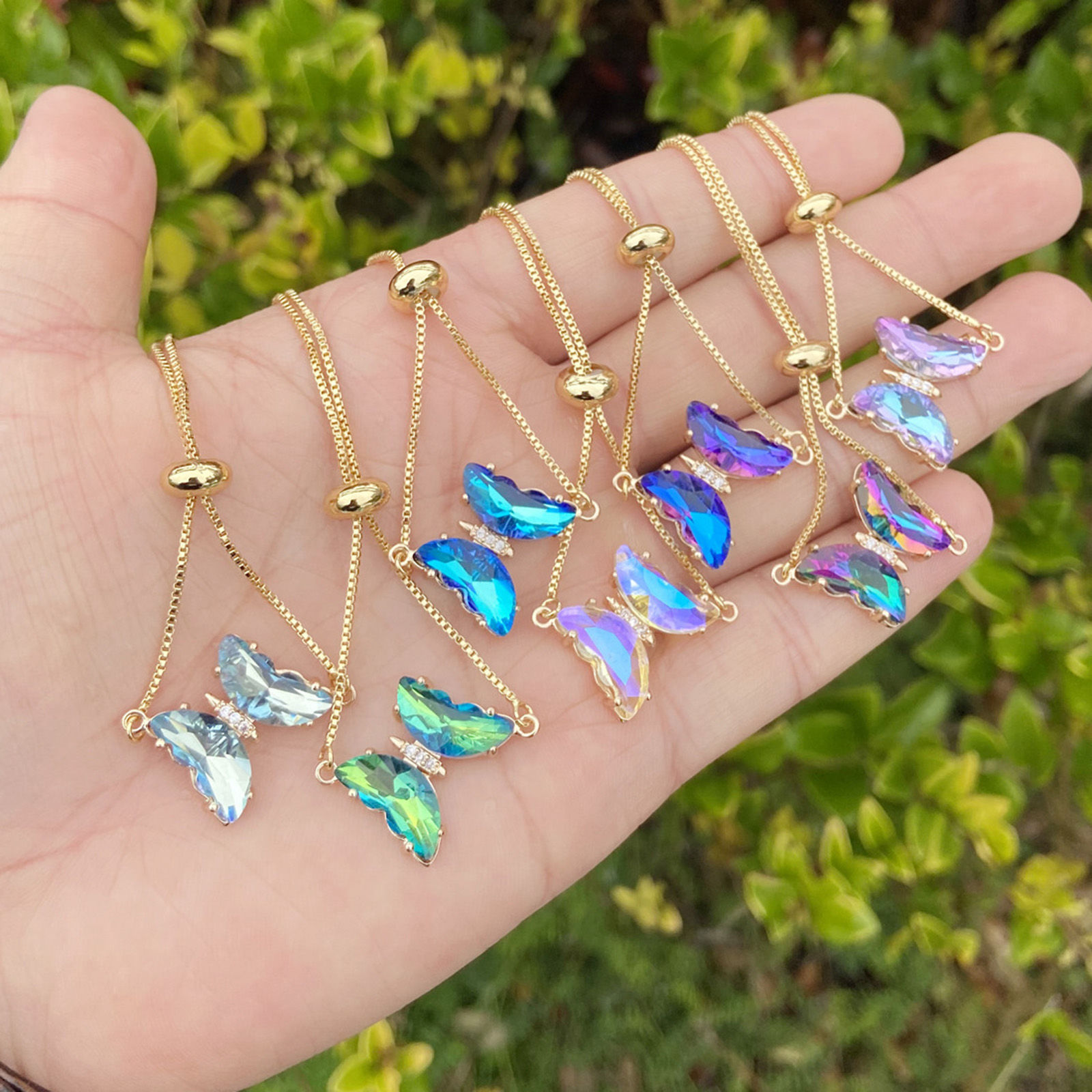 Picture of Brass Insect Adjustable Slider/ Slide Bolo Bracelets Gold Plated Butterfly Animal Multicolour Cubic Zirconia
