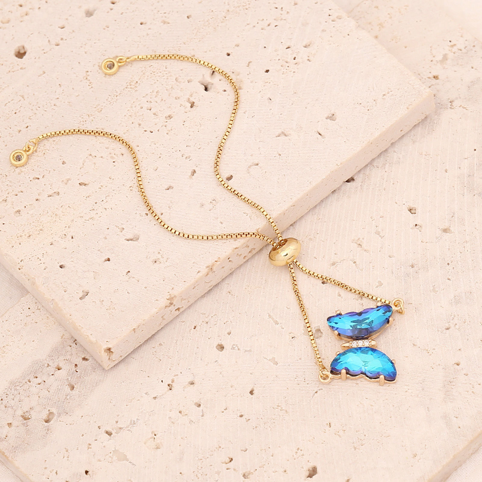 Picture of Brass Insect Adjustable Slider/ Slide Bolo Bracelets Gold Plated Butterfly Animal Multicolour Cubic Zirconia