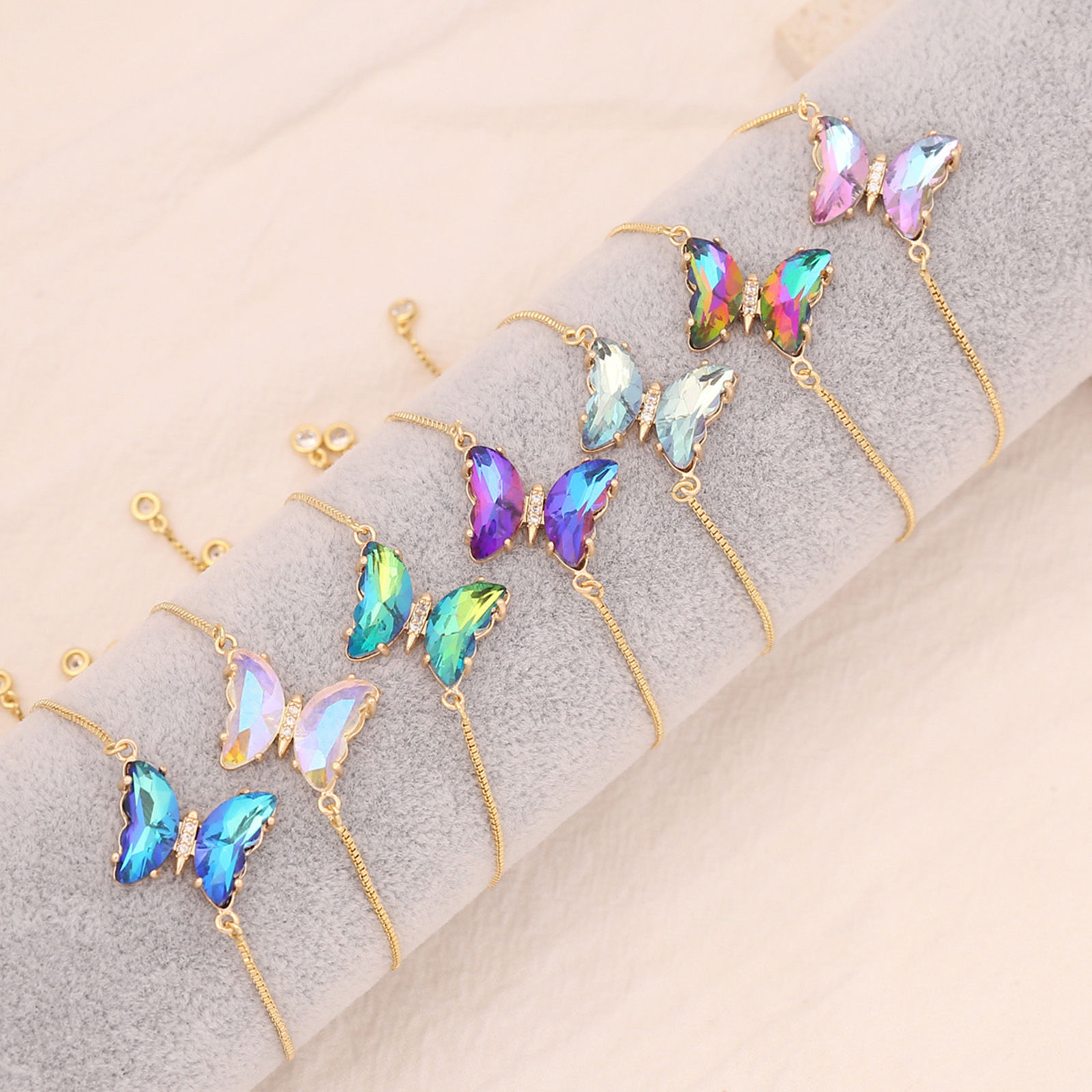 Picture of Brass Insect Adjustable Slider/ Slide Bolo Bracelets Gold Plated Butterfly Animal Multicolour Cubic Zirconia