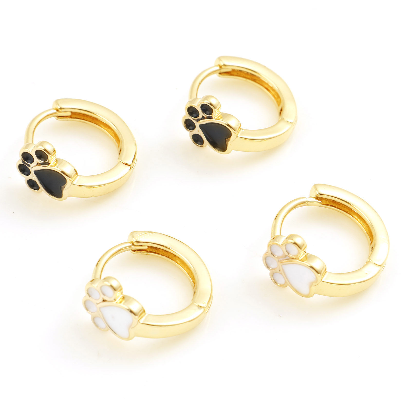 Picture of Brass Pet Memorial Hoop Earrings Real Gold Plated Dog Paw Claw Enamel 12mm x 11.6mm, Post/ Wire Size: (18 gauge)