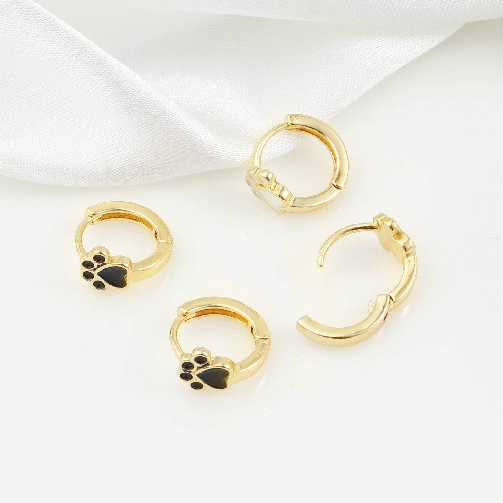 Picture of Brass Pet Memorial Hoop Earrings Real Gold Plated Dog Paw Claw Enamel 12mm x 11.6mm, Post/ Wire Size: (18 gauge)
