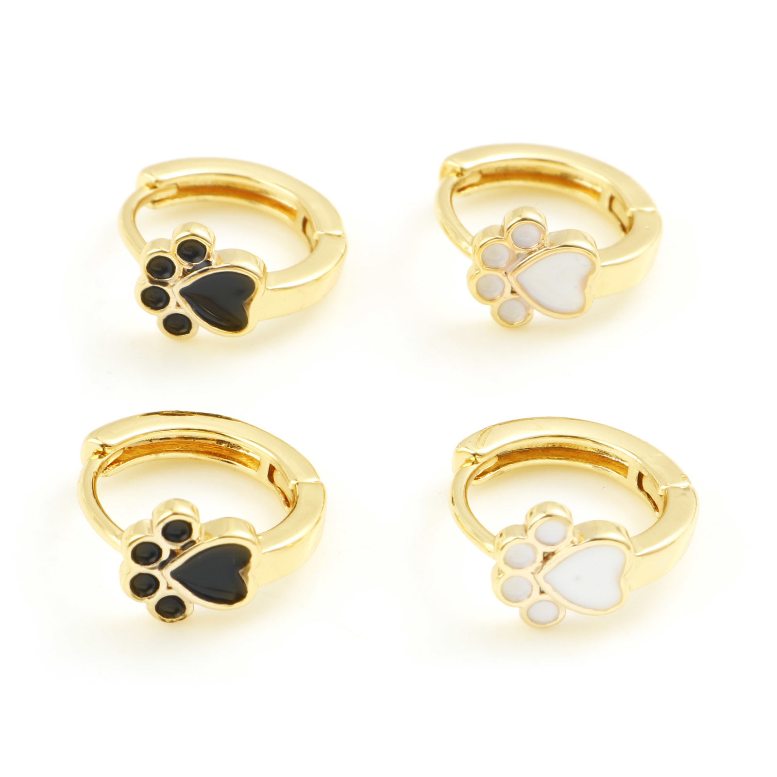 Picture of Brass Pet Memorial Hoop Earrings Real Gold Plated Dog Paw Claw Enamel 12mm x 11.6mm, Post/ Wire Size: (18 gauge)