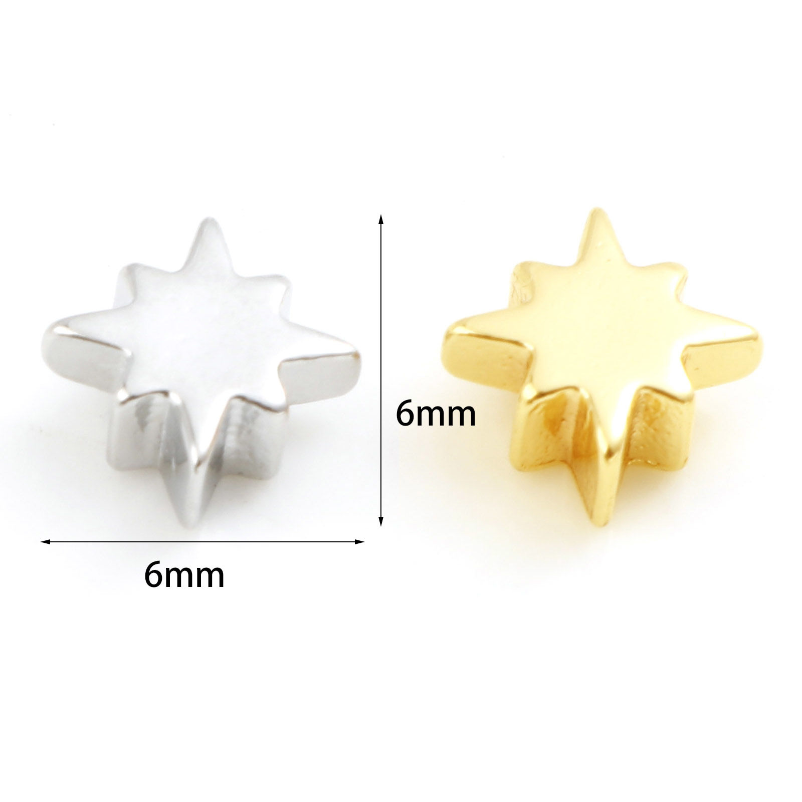 Imagen de Latón Galaxia Cuentas 18K Oro Real Chapado Estrella Aprox 6mm x 6mm, Agujero: acerca de 1mm, 10 Unidades