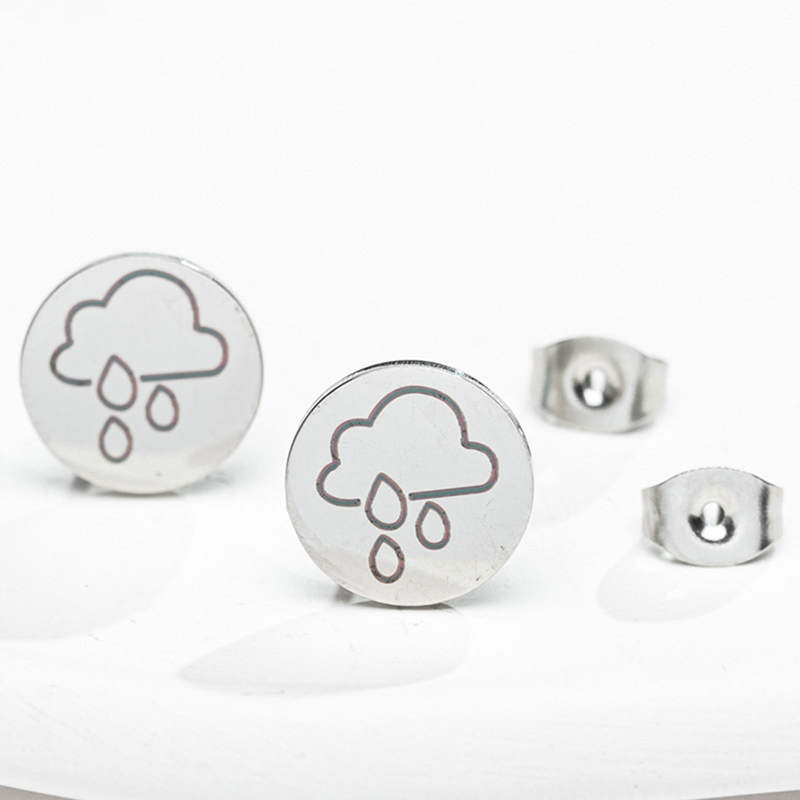 Picture of 304 Stainless Steel Birth Month Flower Ear Post Stud Earrings Silver Tone Round Flower 11mm Dia.
