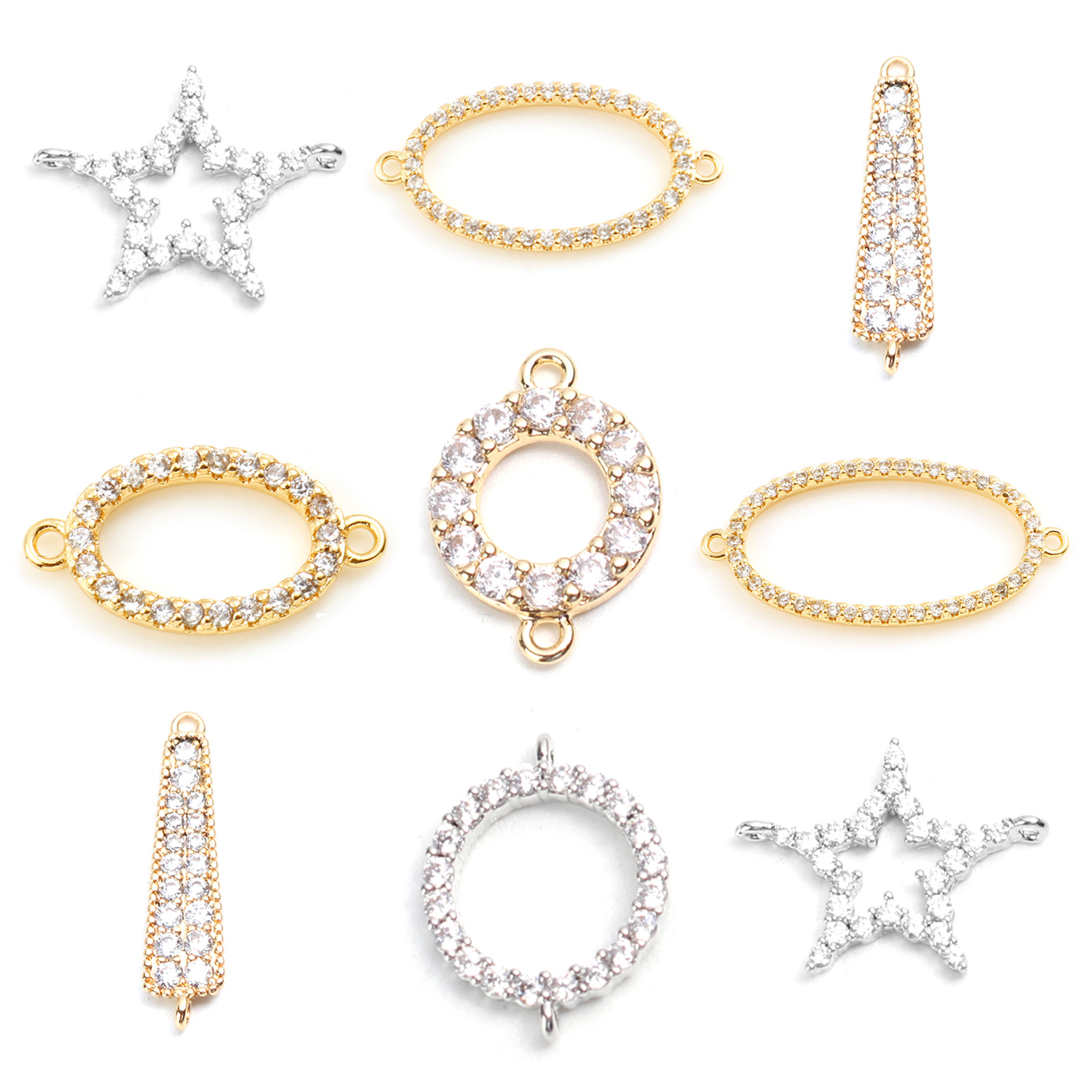Picture of Brass Connectors Real Gold Plated Oval Clear Cubic Zirconia