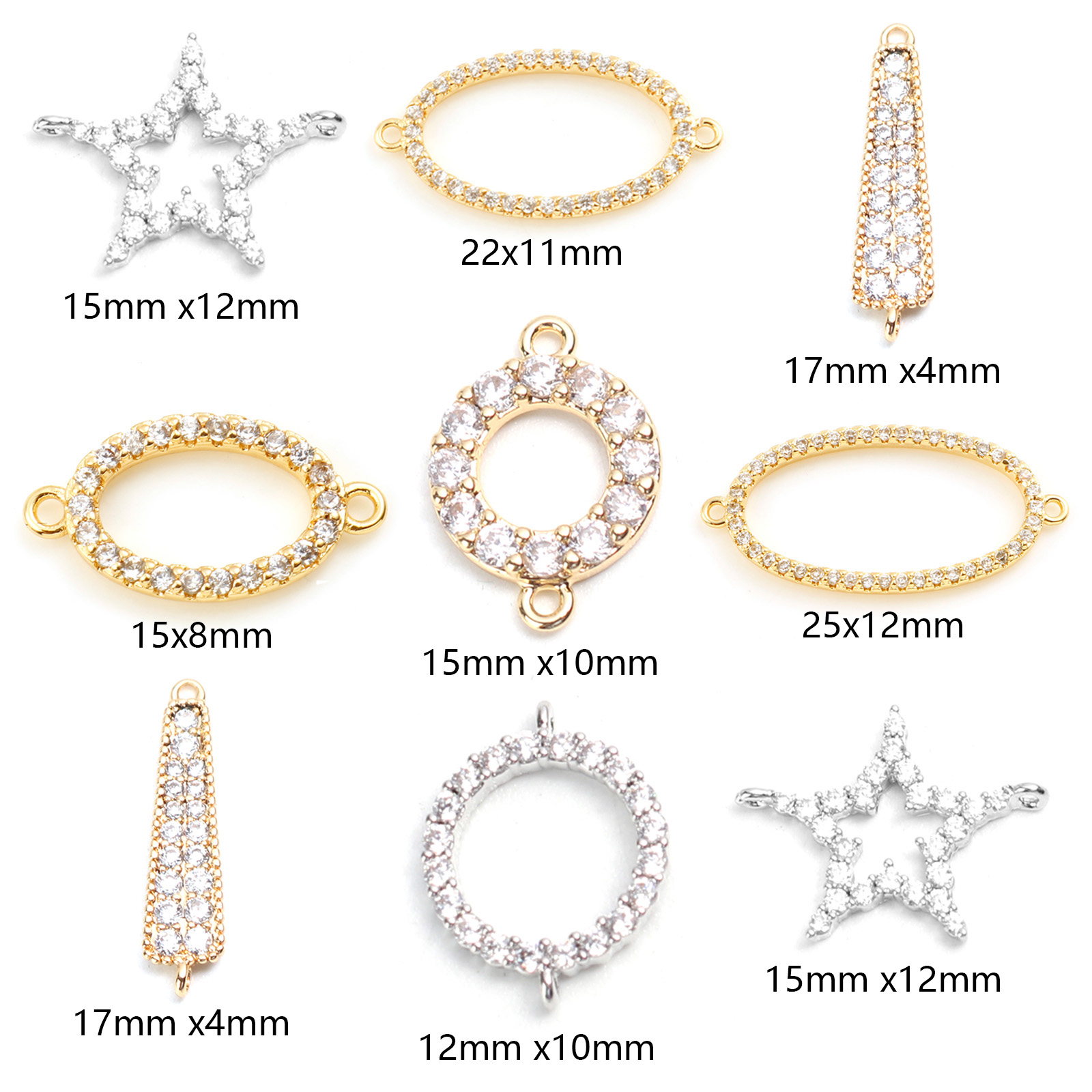 Picture of Brass Connectors Real Gold Plated Oval Clear Cubic Zirconia