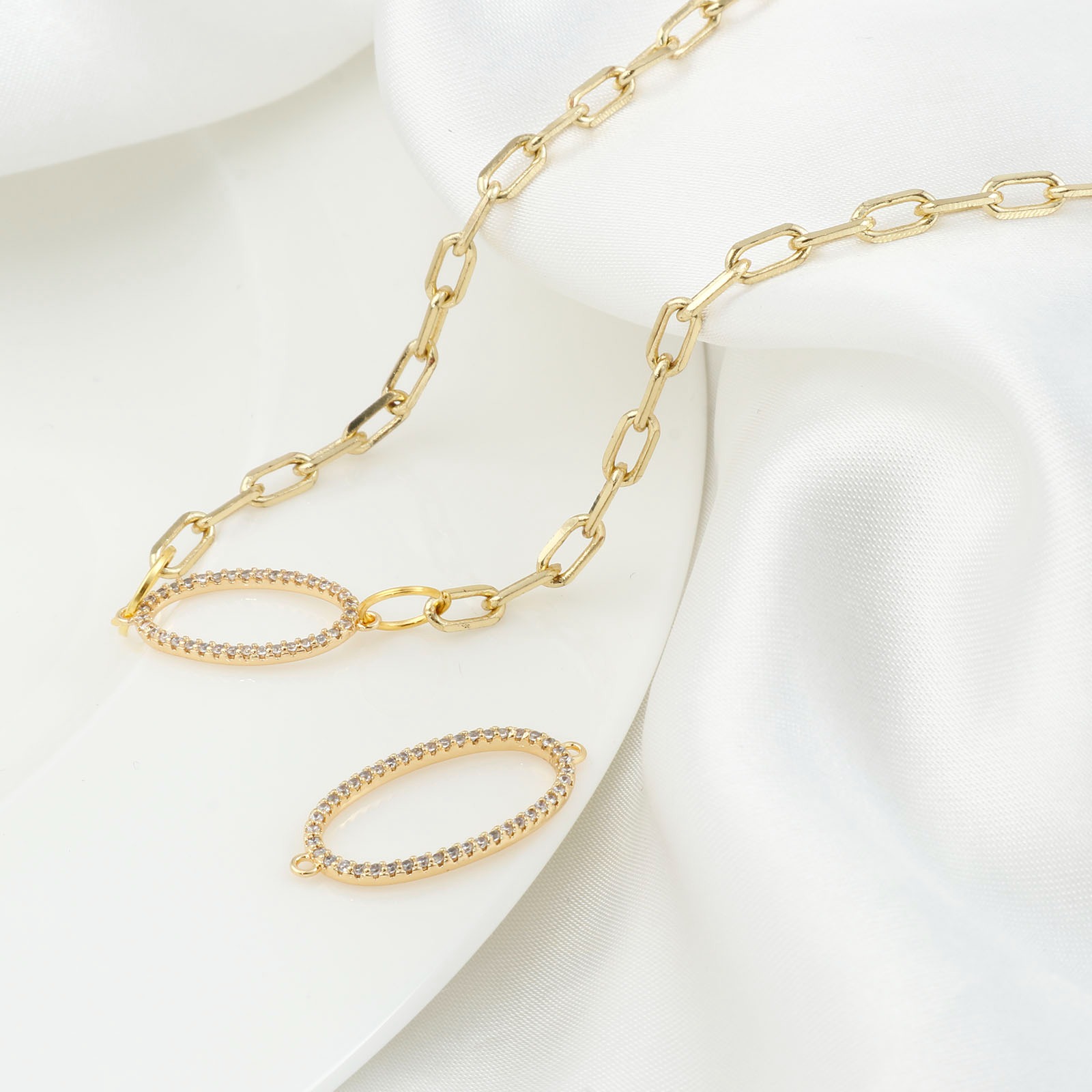 Picture of Brass Connectors Real Gold Plated Oval Clear Cubic Zirconia