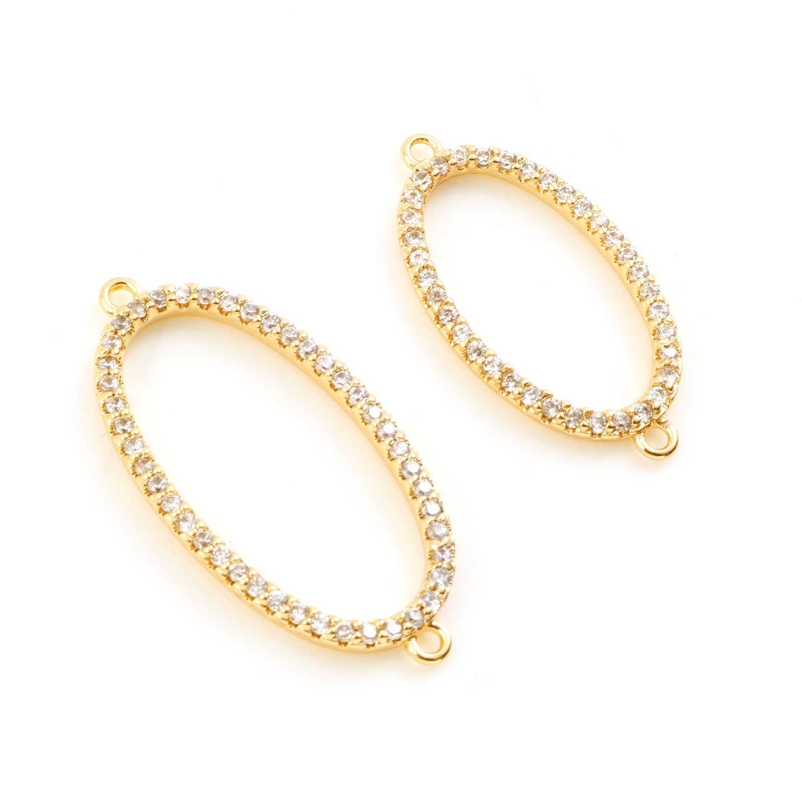Picture of Brass Connectors Real Gold Plated Oval Clear Cubic Zirconia