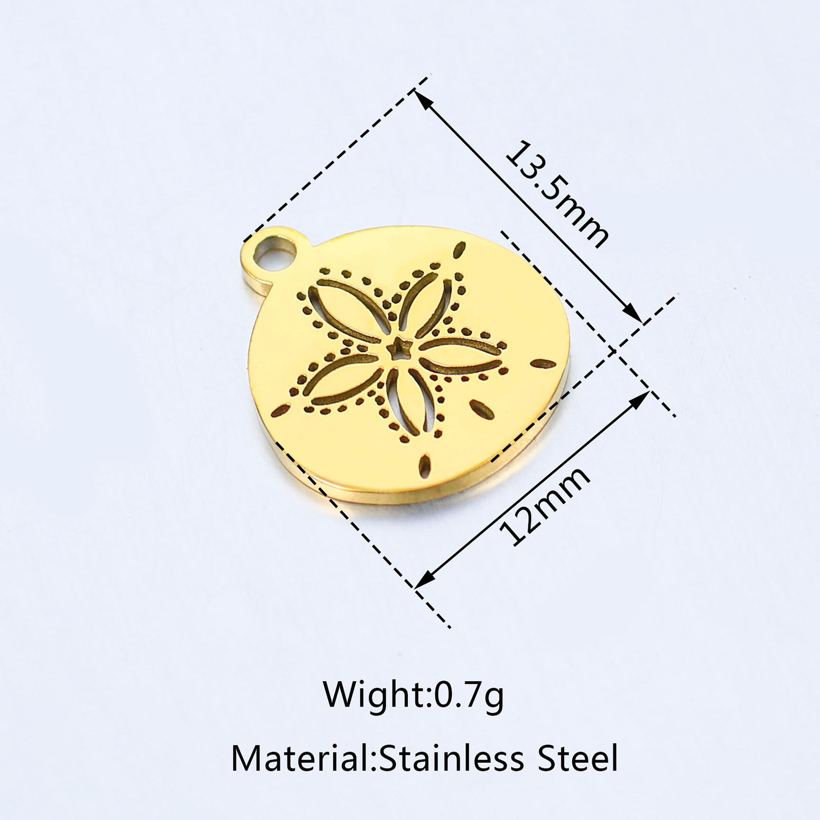 Picture of 5 PCs 304 Stainless Steel Ocean Jewelry Charms Multicolor Round Disc Sand Dollar Hollow 13.5mm x 12mm