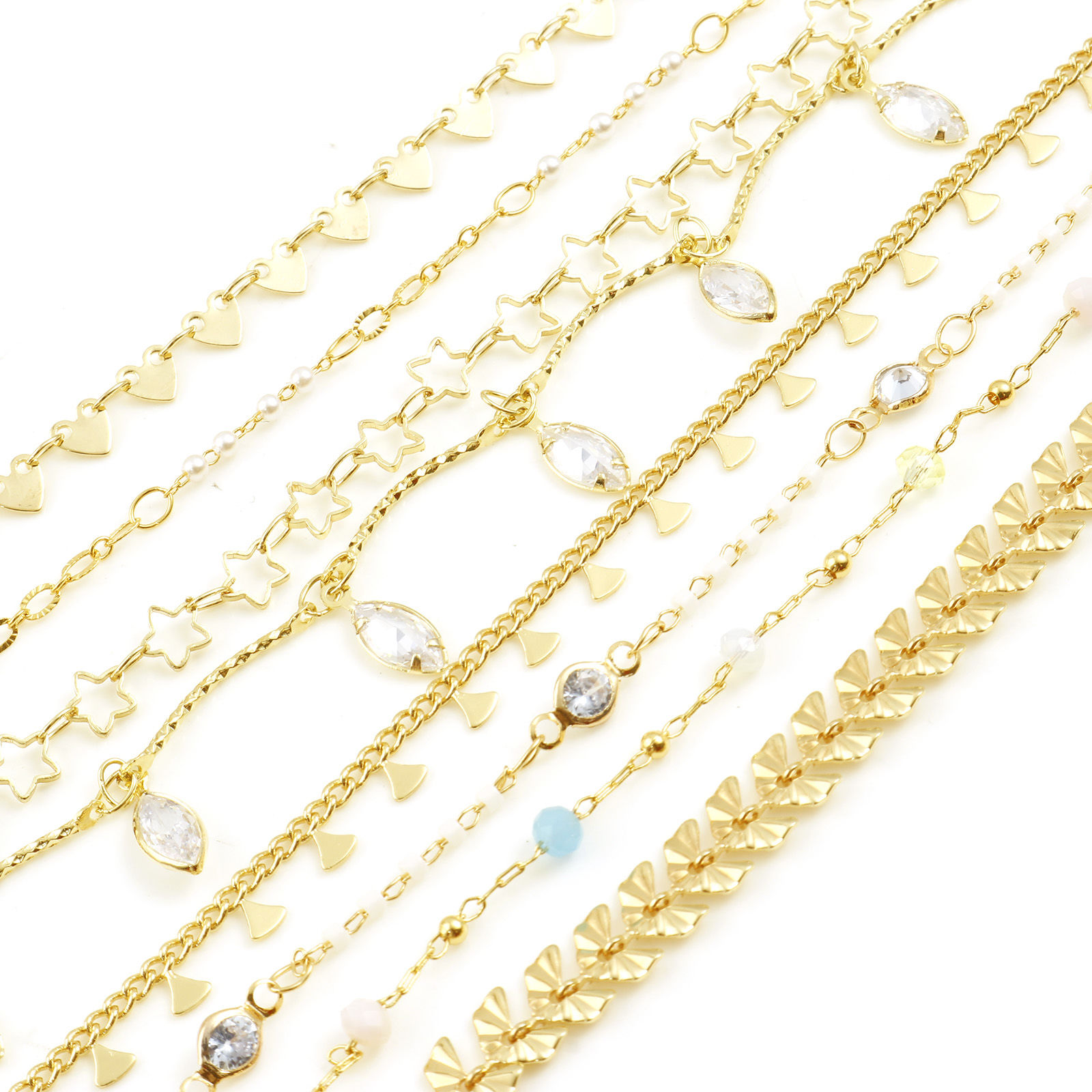 Picture of Brass Cubic Zirconia Handmade Link Chain Findings Real Gold Plated Multicolor 1 M