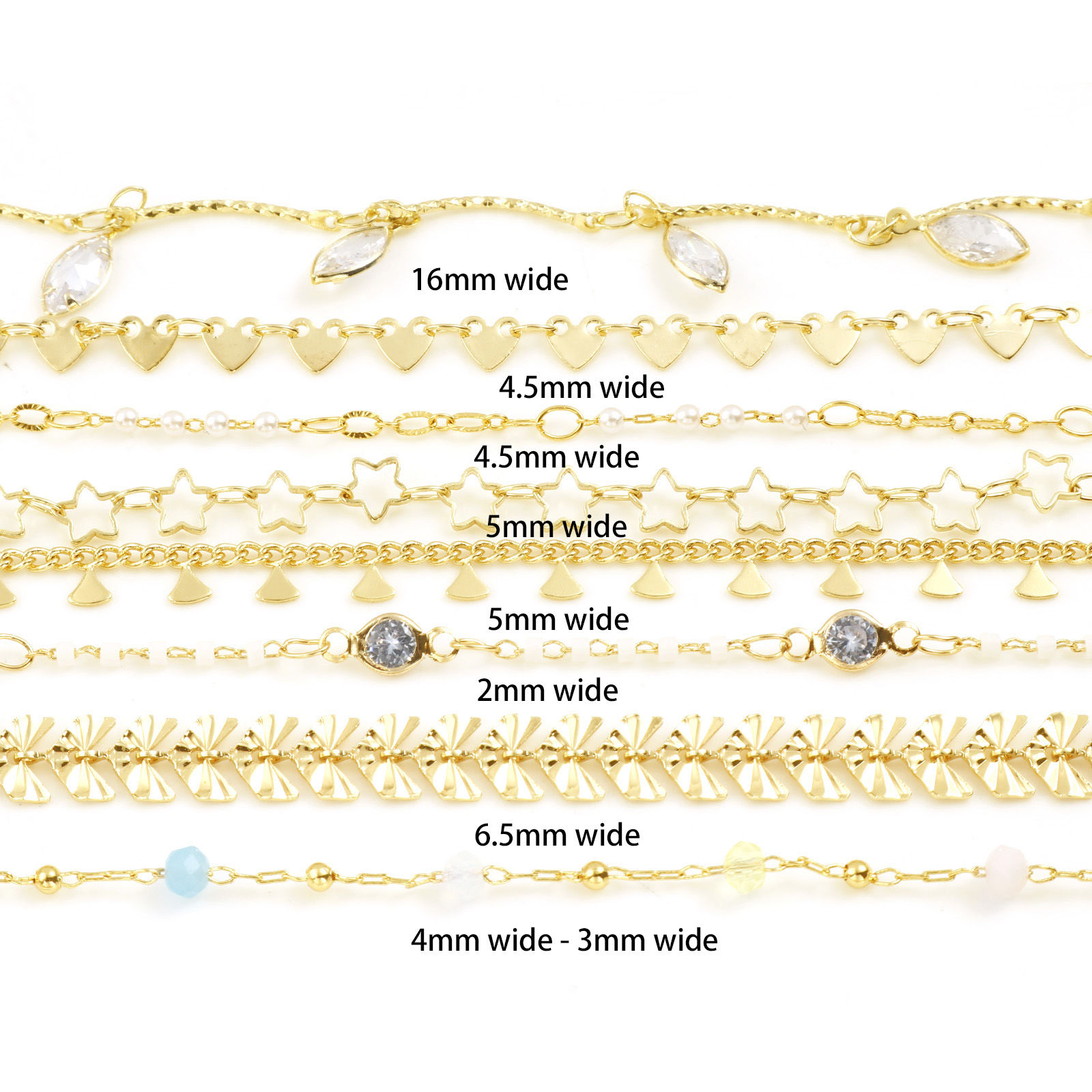 Picture of Brass Cubic Zirconia Handmade Link Chain Findings Real Gold Plated Multicolor 1 M