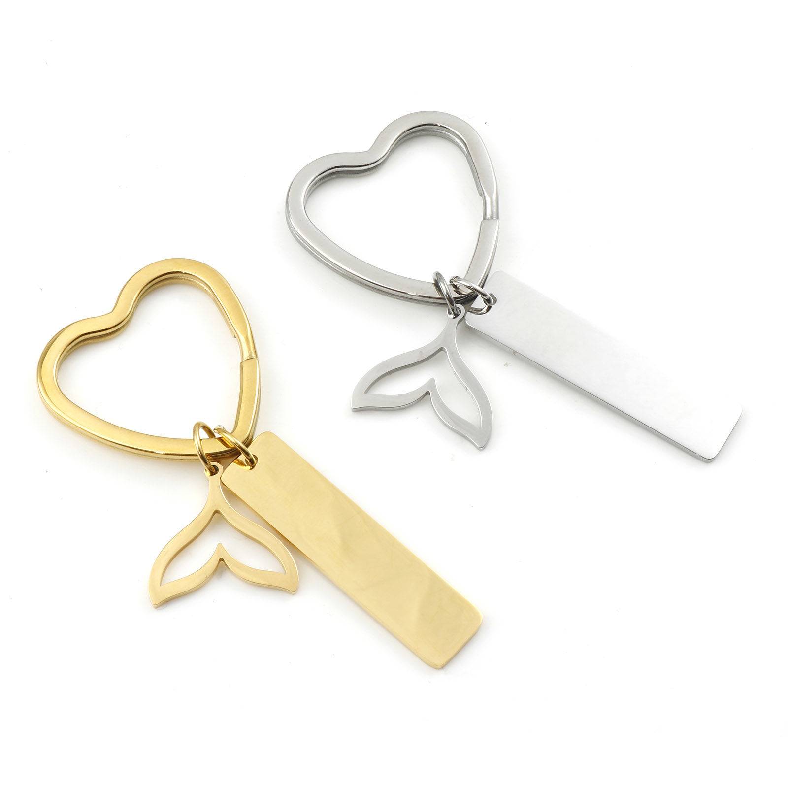 Immagine di Acciaio Inossidabile Gioielli Oceanici Anello Portachiavi Multicolore Coda di Balena Modifiche in bianco di timbratura Un Lato 7.2cm x 3.1cm, 1 Pz