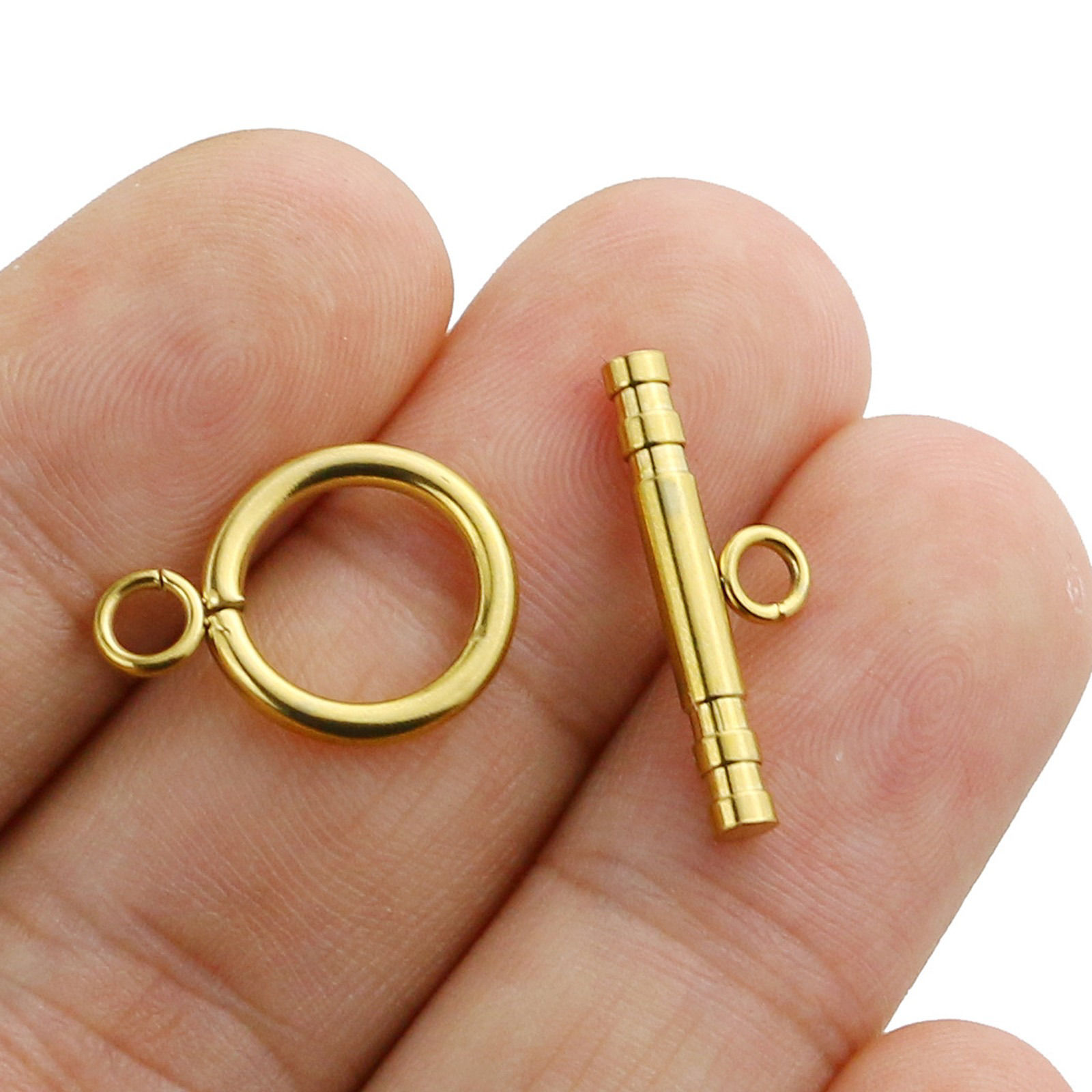 Picture of 304 Stainless Steel Toggle Clasps Circle Ring Stripe Multicolor 13mm Dia.