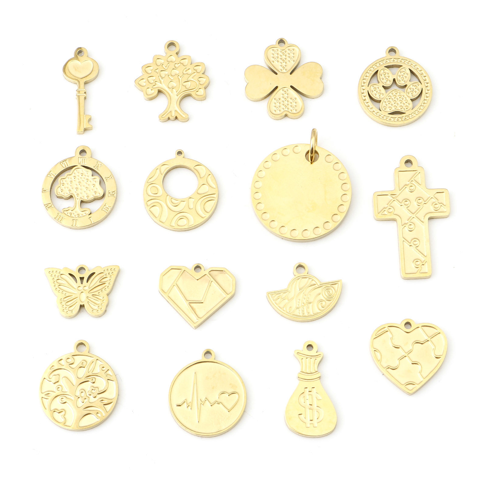 Imagen de 304 Acero Inoxidable Colgantes Charms Cruz Chapado en Oro Corazón 1 Unidad