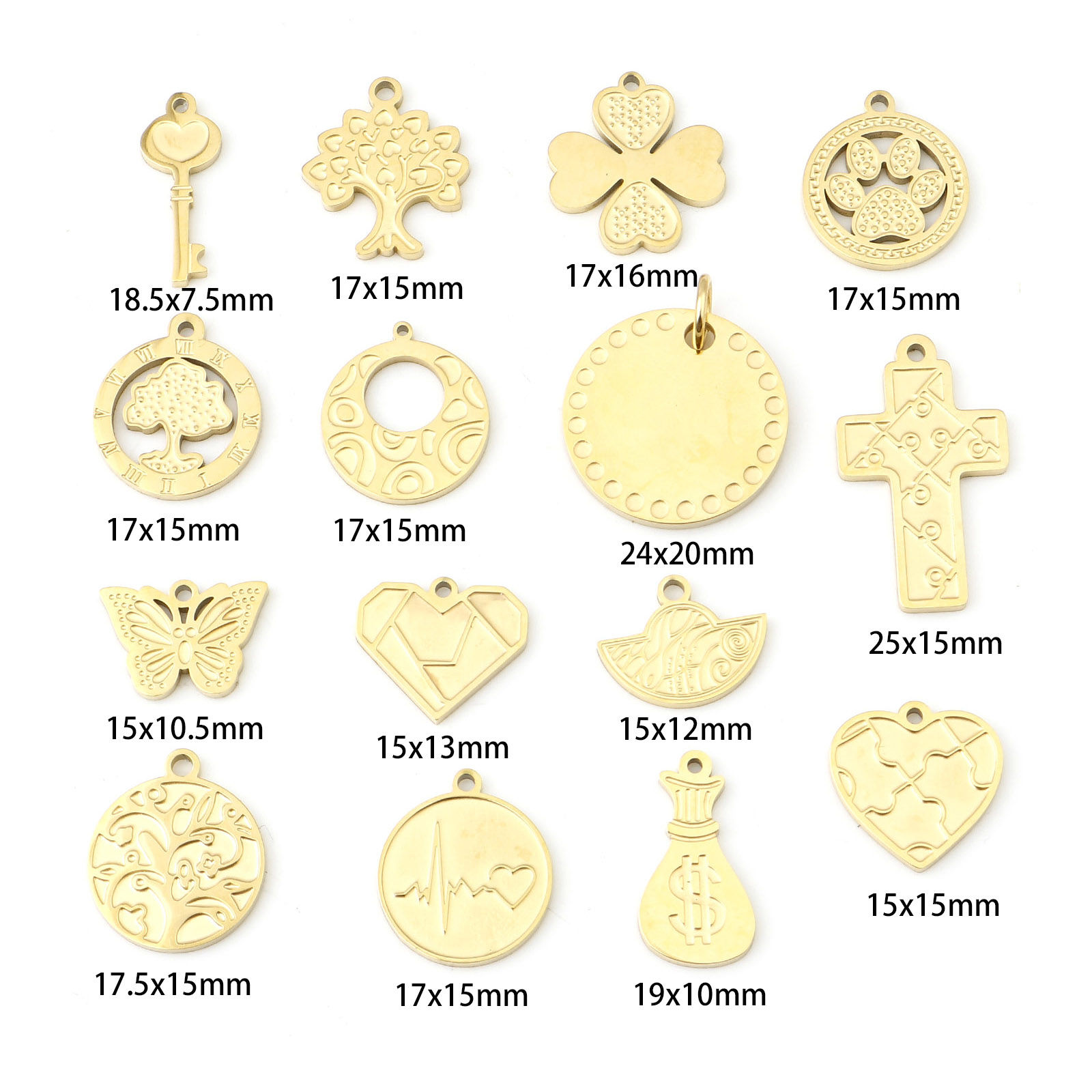 Imagen de 304 Acero Inoxidable Colgantes Charms Cruz Chapado en Oro Corazón 1 Unidad