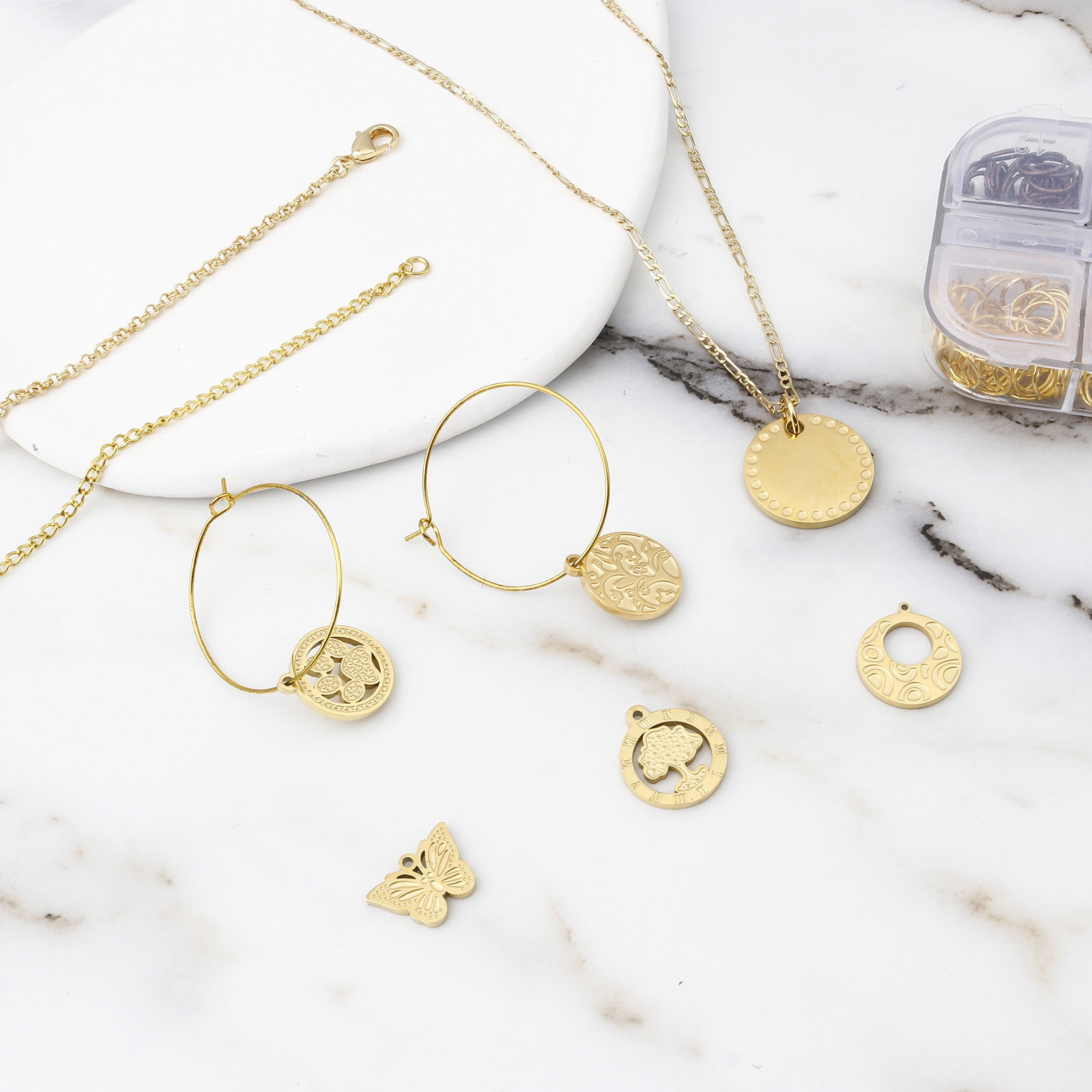 Imagen de 304 Acero Inoxidable Colgantes Charms Cruz Chapado en Oro Corazón 1 Unidad