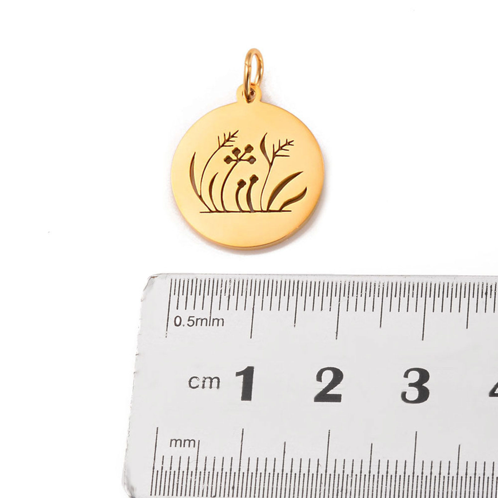 Bild von Edelstahl Flora Kollektion Charms Rund Bunt Blume Blätter Hohl 25mm x 18mm, 1 Stück