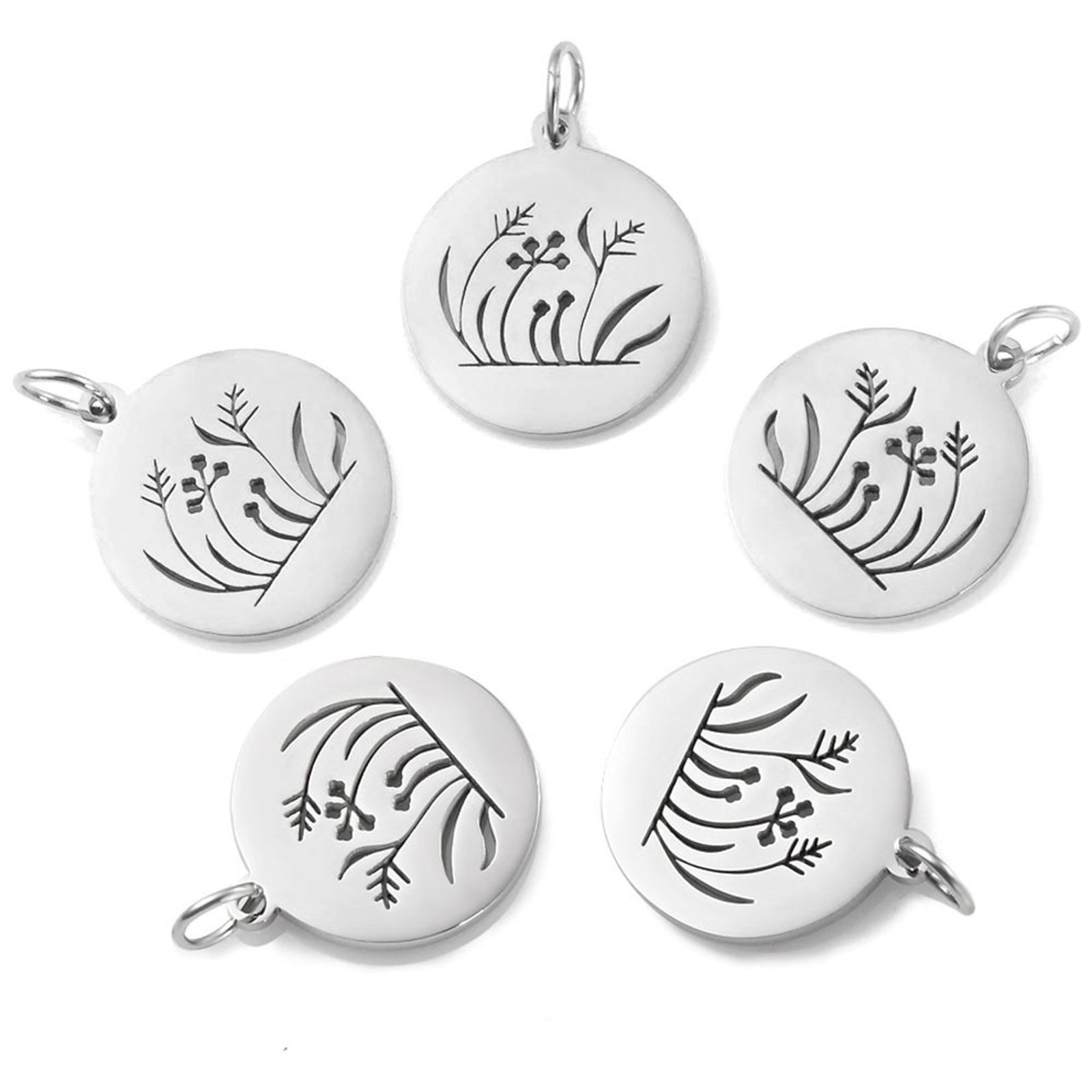 Bild von Edelstahl Flora Kollektion Charms Rund Bunt Blume Blätter Hohl 25mm x 18mm, 1 Stück