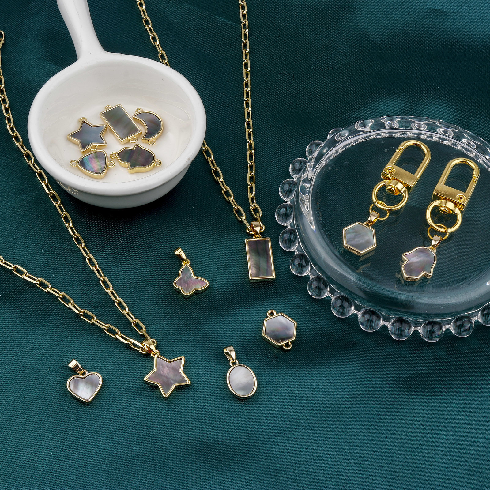 Picture of Natural Shell & Copper Geometry Series Charms Gold Plated Black