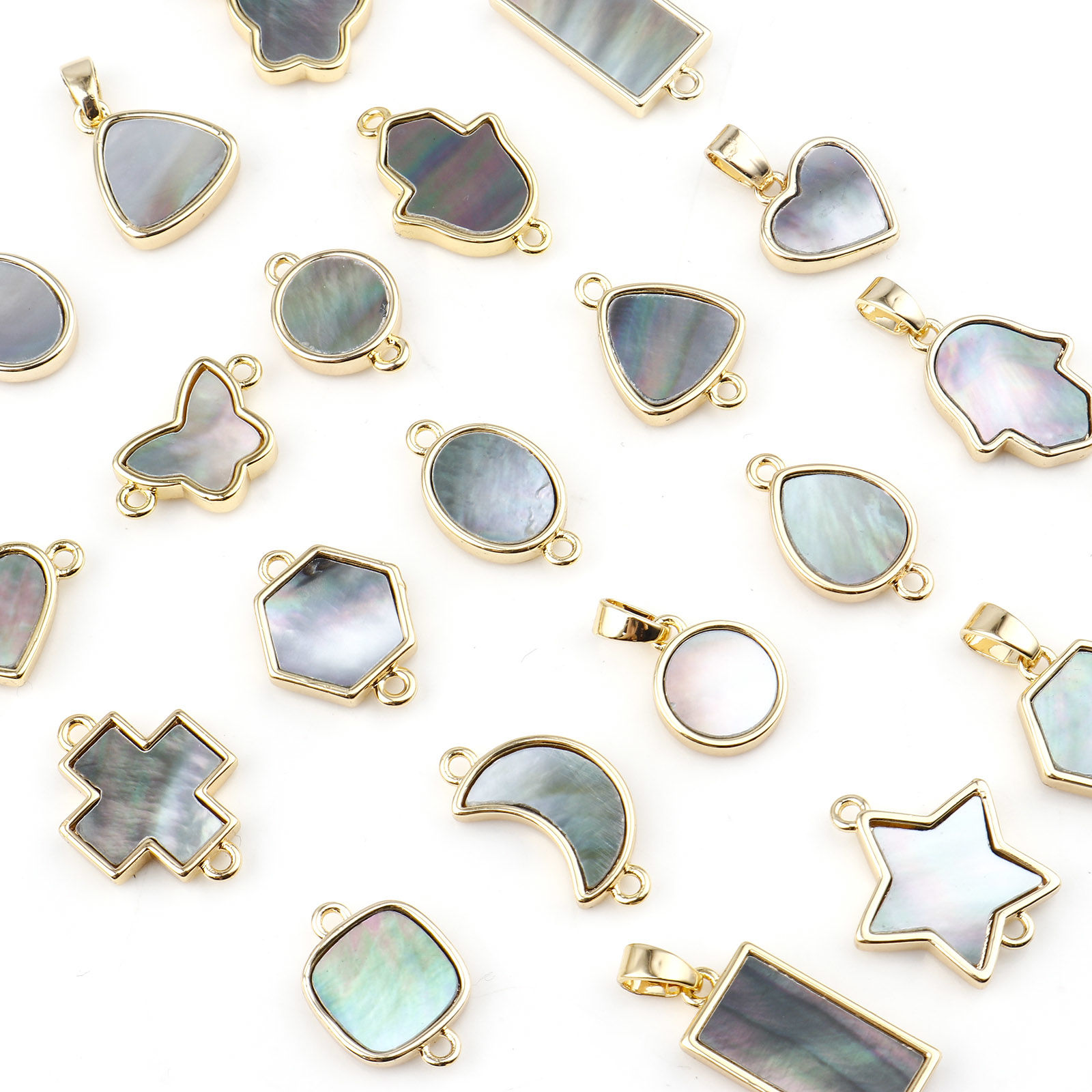 Picture of Natural Shell & Copper Geometry Series Charms Gold Plated Black
