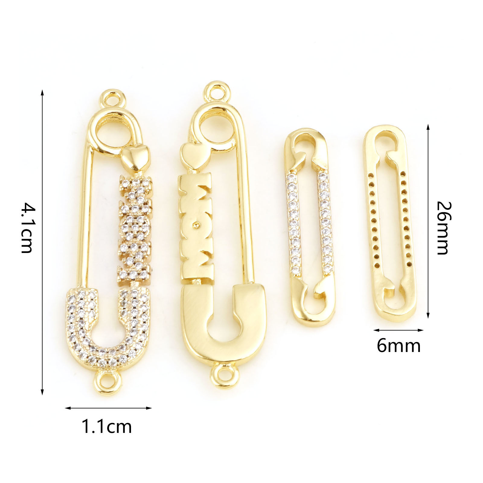 Imagen de Latón Ropa Conectores Oro Real Chapado Pincho Claro Circón Artificial 1 Unidad