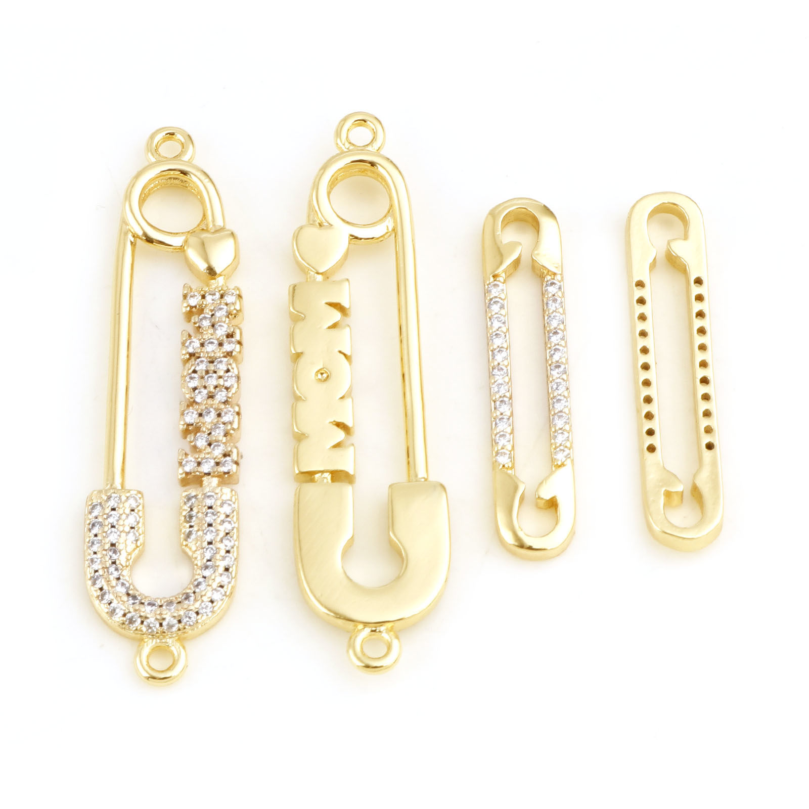 Imagen de Latón Ropa Conectores Oro Real Chapado Pincho Claro Circón Artificial 1 Unidad