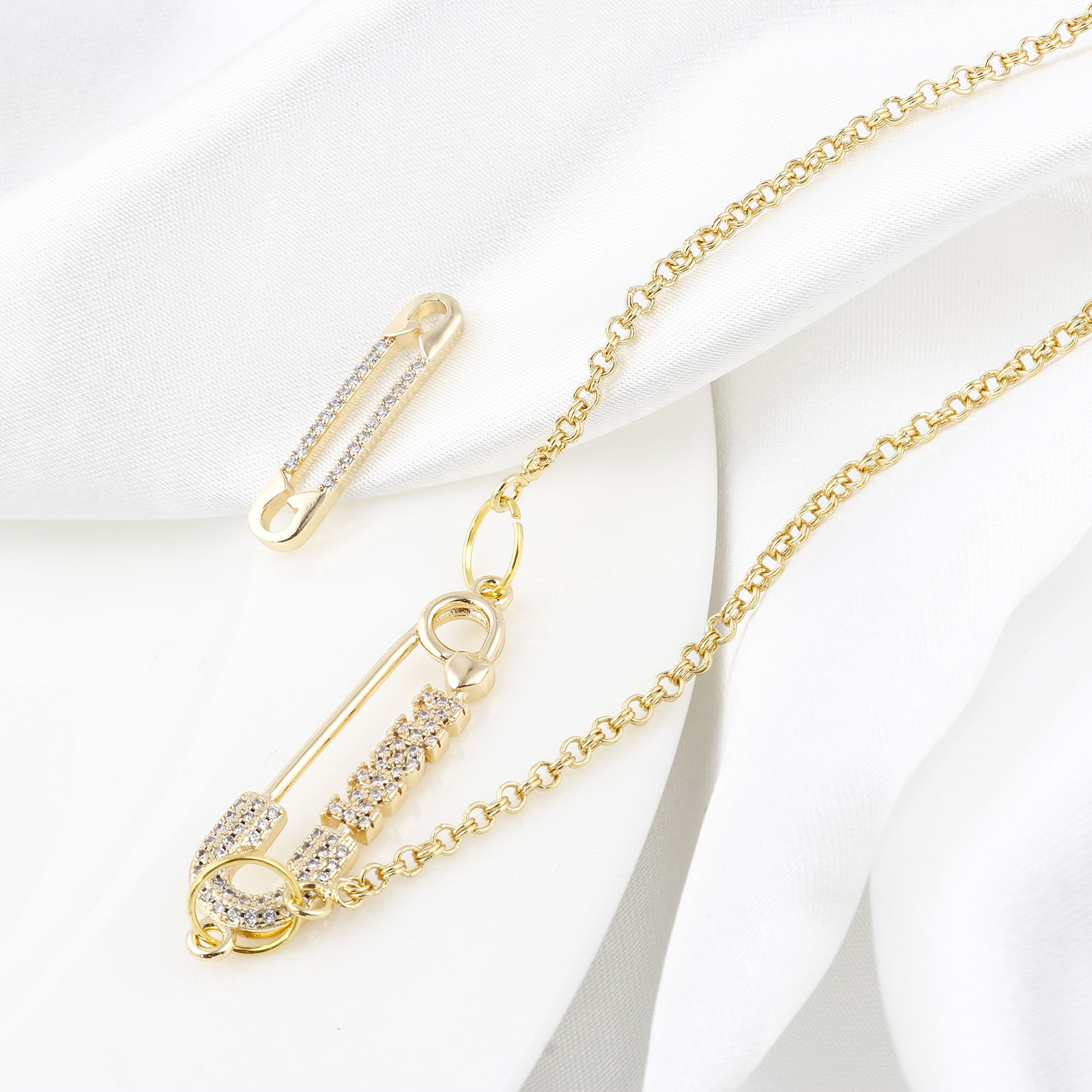 Imagen de Latón Ropa Conectores Oro Real Chapado Pincho Claro Circón Artificial 1 Unidad