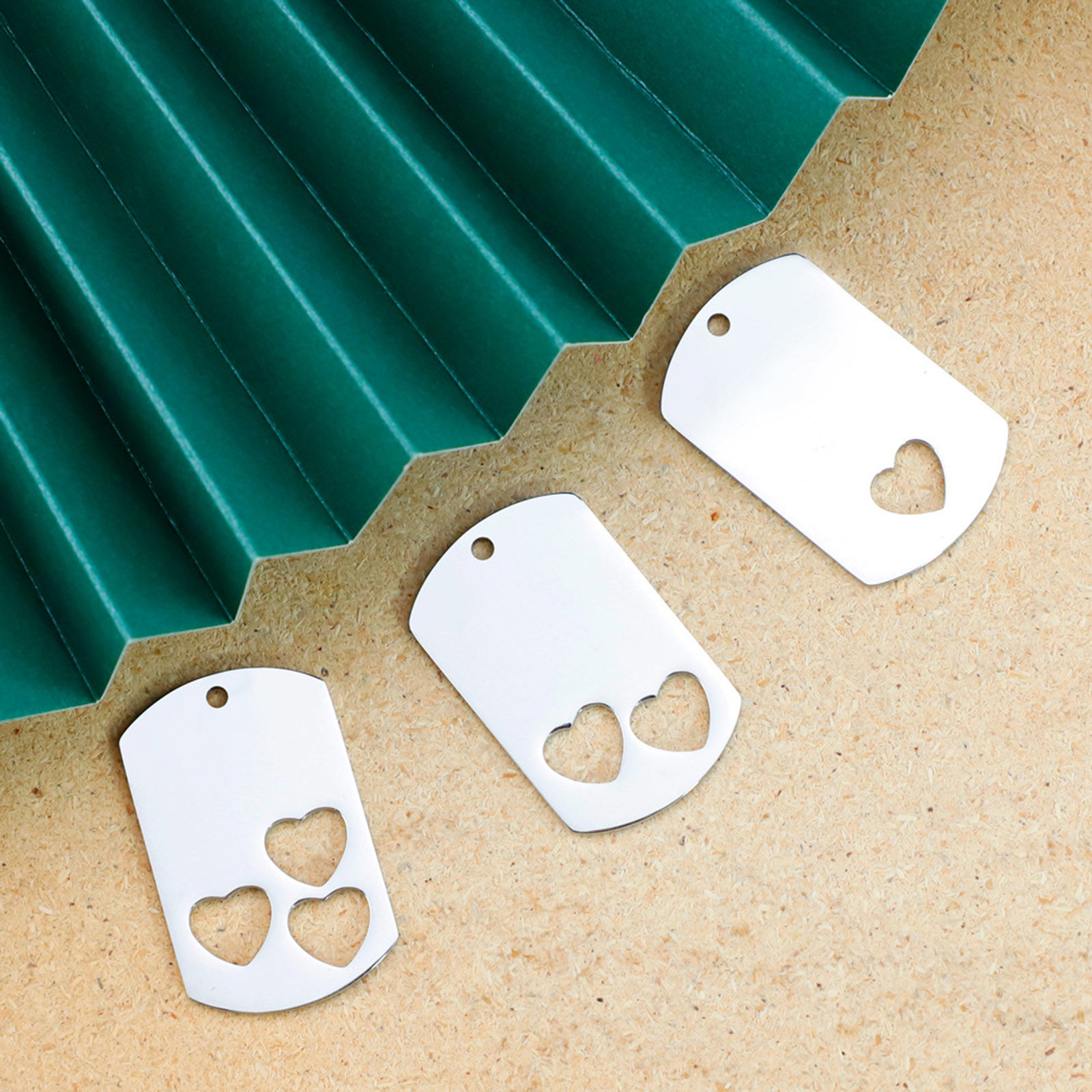 Picture of 304 Stainless Steel Valentine's Day Pendants Rectangle Heart Silver Tone Blank Stamping Tags Two Sides 40mm x 25mm