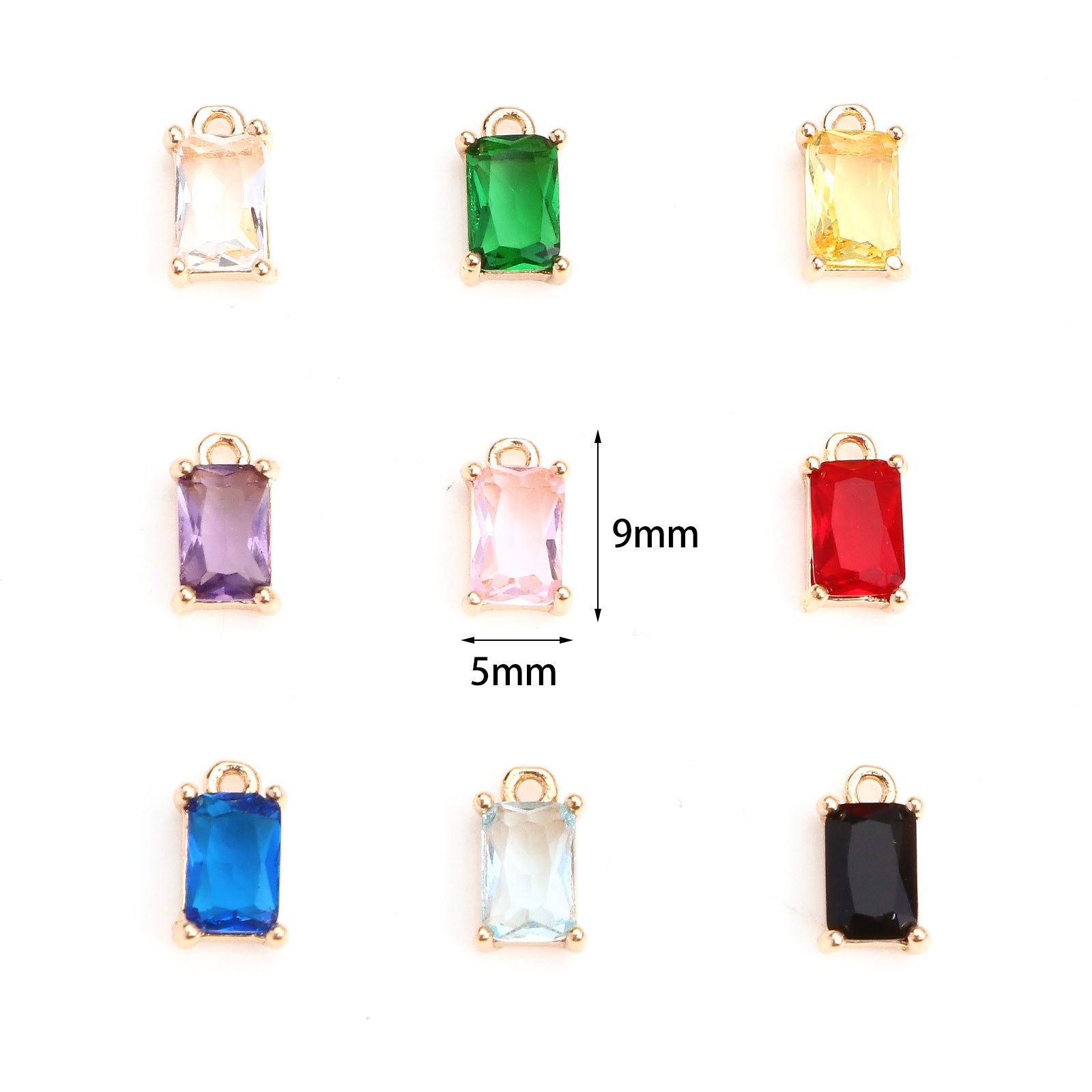 Imagen de Latón + Vidrio Colgantes Charms Chapado en Oro Multicolor Rectángulo Sección 9mm x 5mm, 10 Unidades