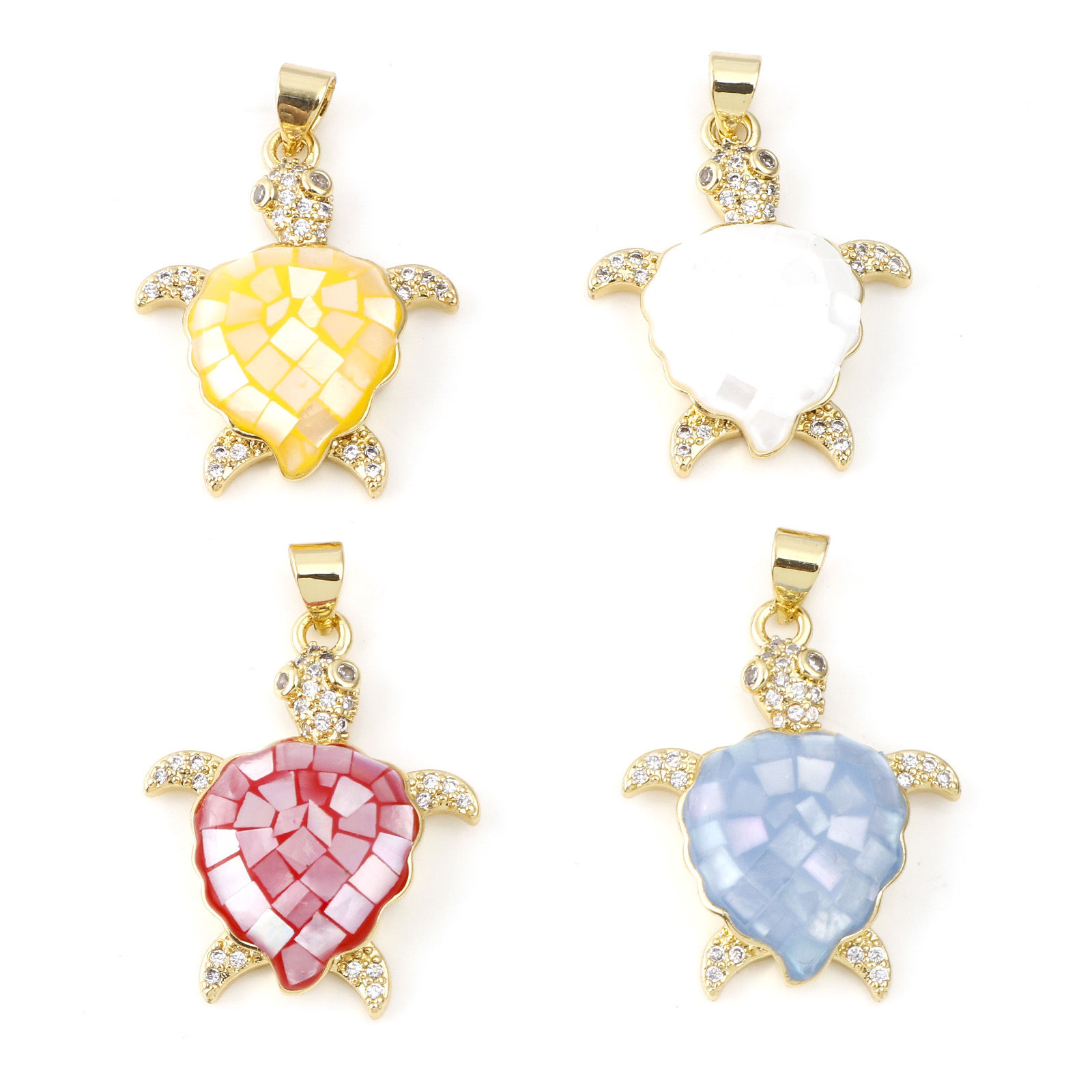 Imagen de Concha + Cobre Joyería del océano Colgantes 18k Chapado en Oro Multicolor Tortuga Marina 3D Claro Circón Artificial 3.1cm x 2.1cm, 1 Unidad