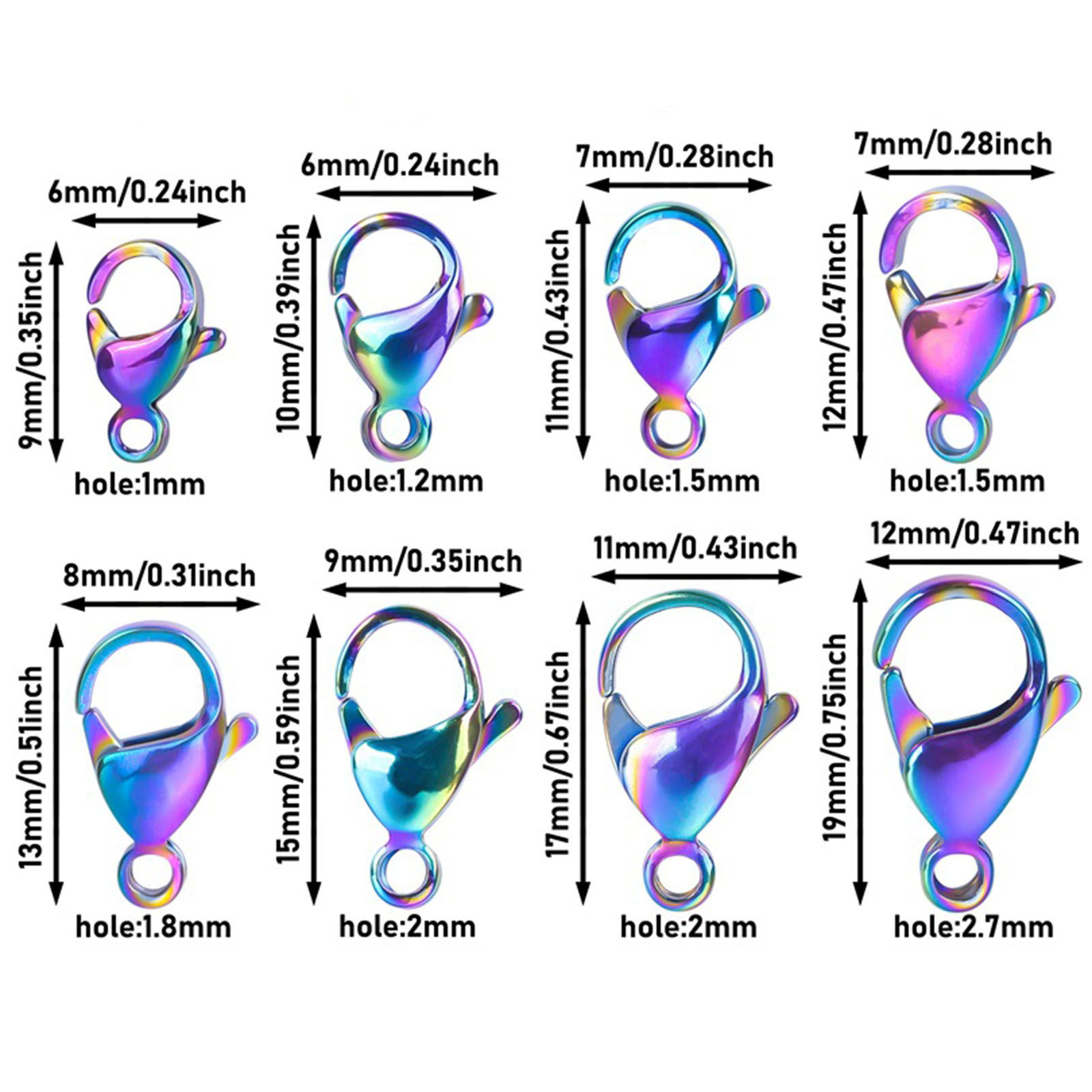 Immagine di 10 Pz Placcatura Sottovuoto Acciaio Inossidabile Fibbia Aragosta Multicolore